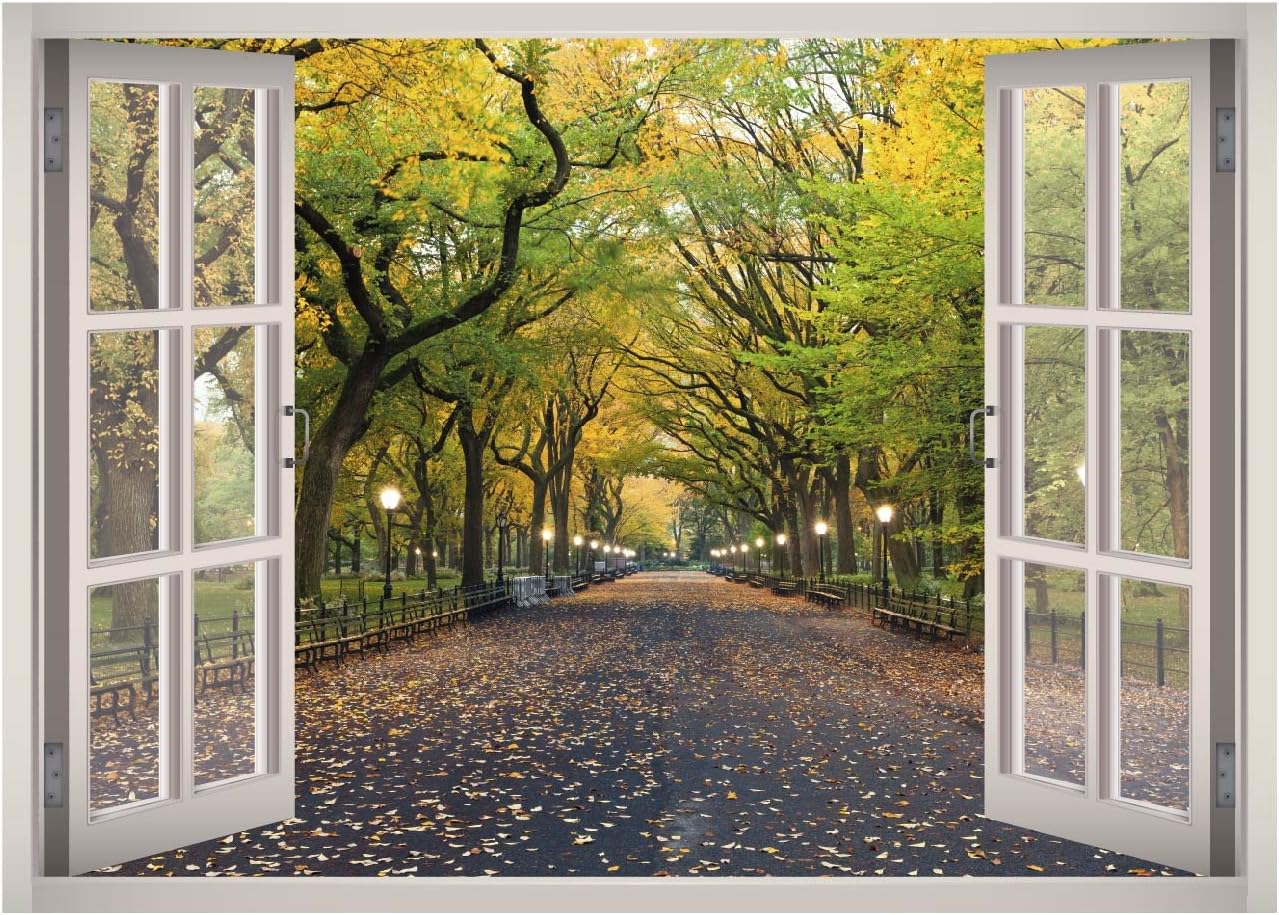 London Park View Window 3D Wall Decal Art Removable Wallpaper Mural Sticker Vinyl Home Decor West Mountain™ W29 (Medium (32''W x 23''H))