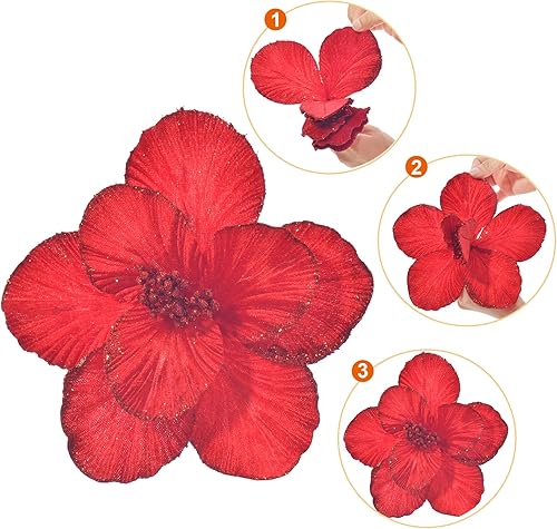 Miniatura 7 de YSZL Juego de 10 palitos de flores artificiales de Navidad grandes con purpurina para decoración del árbol de Navidad, guirnalda de corona de Año