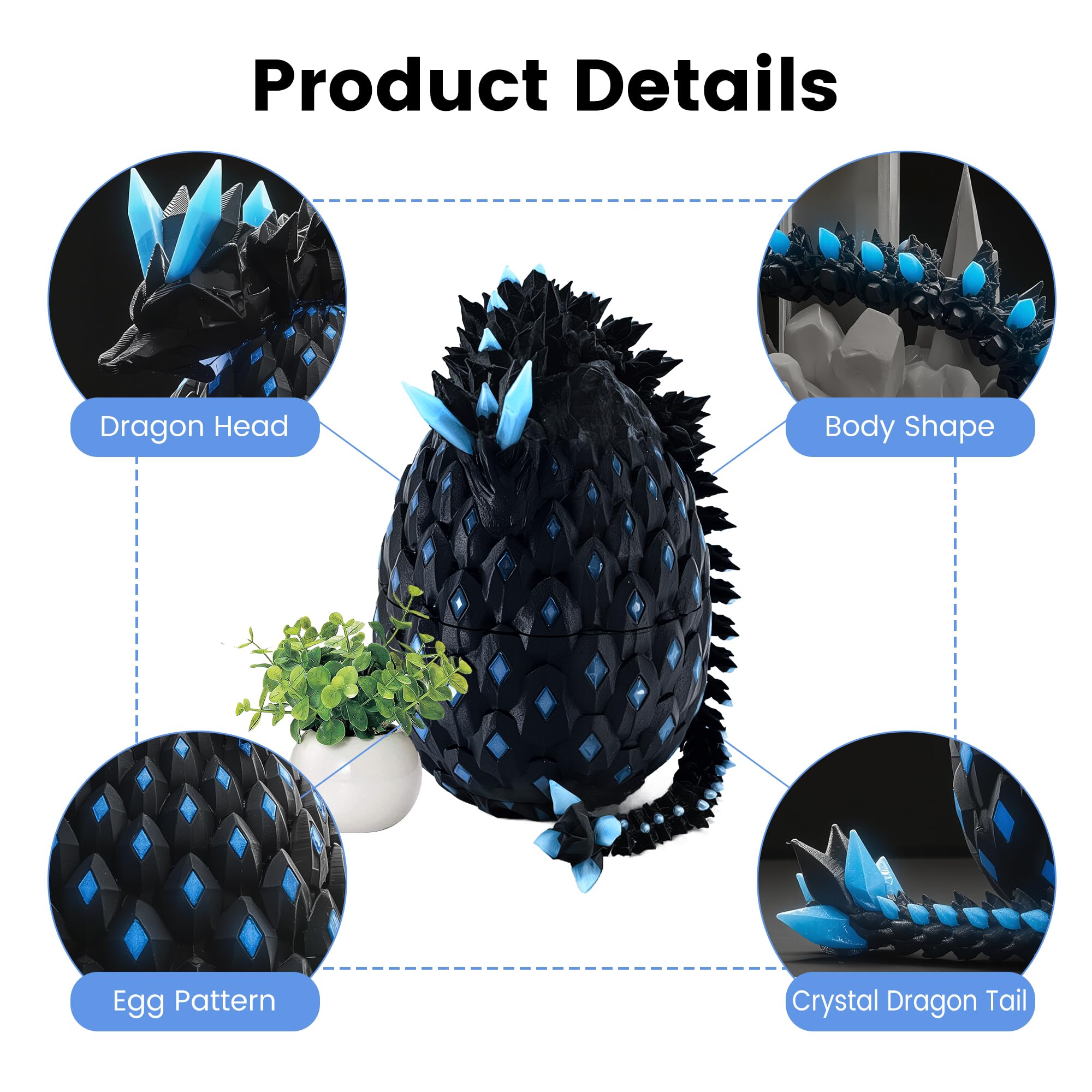 3D Printed Dragon Eggs 12inch with Dragon Inside, Articulated Crystal Dragon Set, Stress Relieving Home Decorations, Home Office Decor for Fantasy Lovers, Easter Basket Stuffers - 4