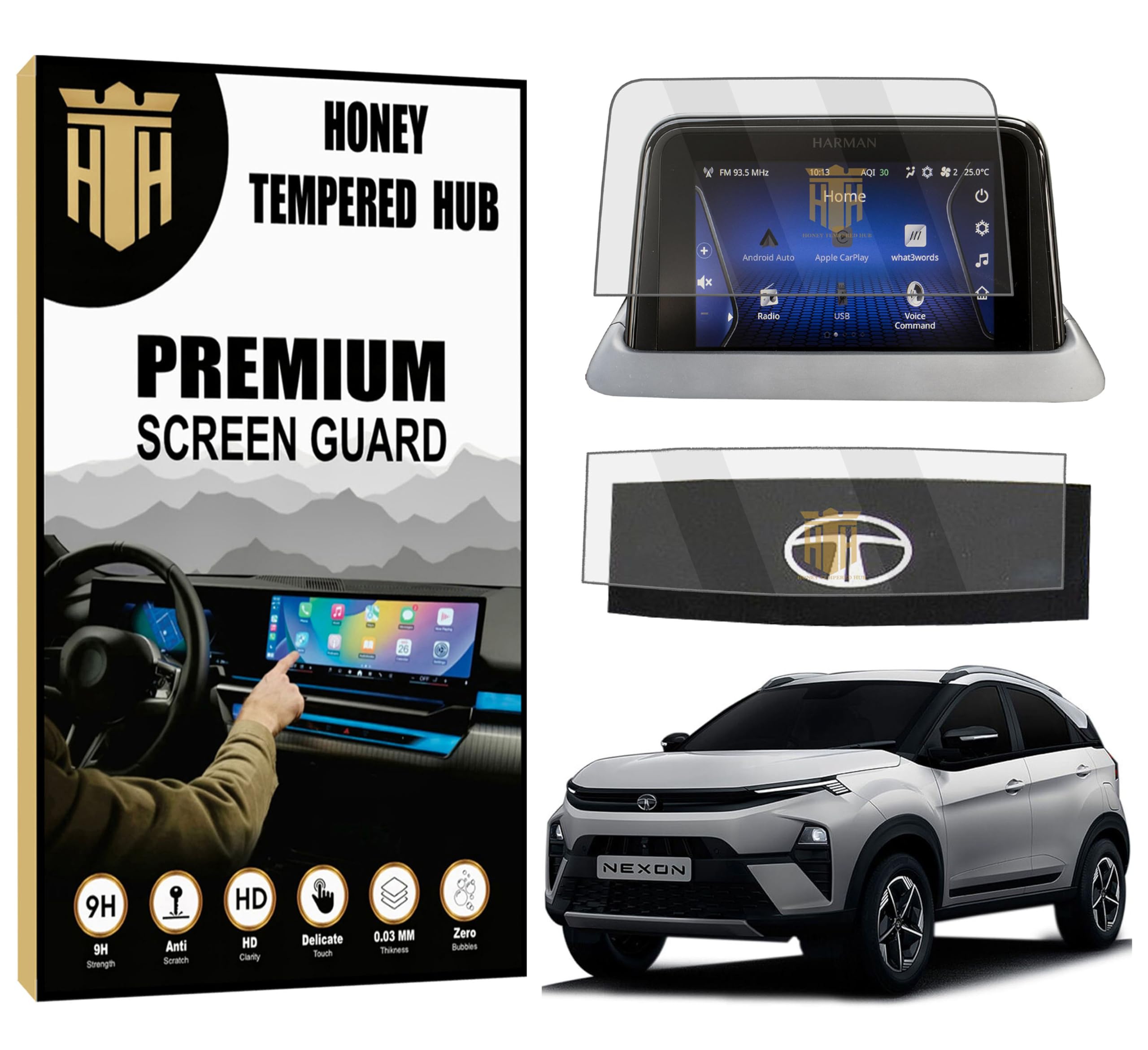 HONEY TEMPERED HUB Screen Guard Combo For New (Tata Nexon 2023) Facelift Infotainment 7 Inch & Steering Cluster / 9H Car Touch Display Protector/Music System Accessories [Not Tempered Glass](7 INCH)-image-44