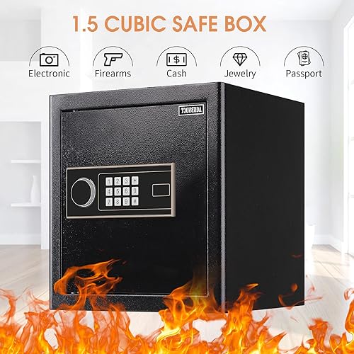 Miniatura 2 de Caja de seguridad para el hogar de 1.5 cúbicos, a prueba de fuego, impermeable, a prueba de fuego con llave de teclado digital, caja de seguridad