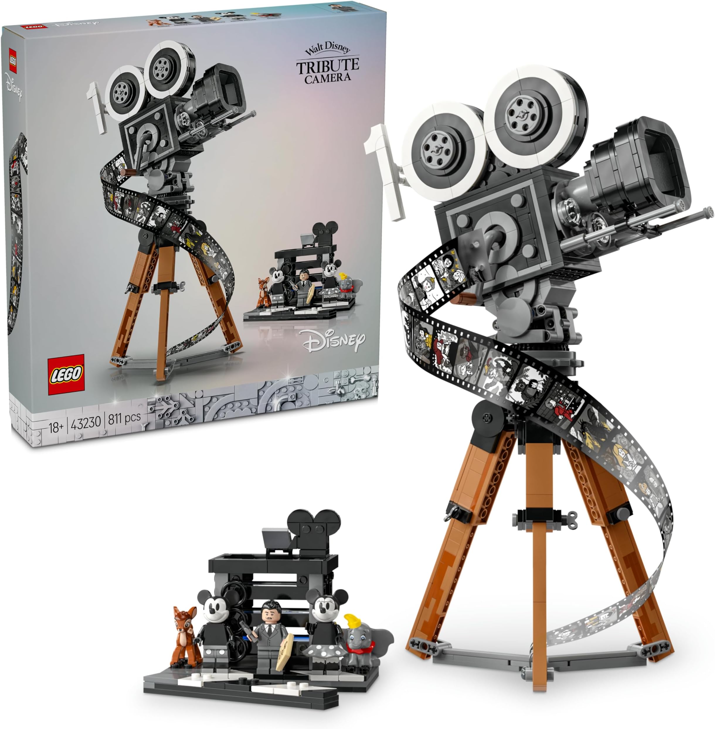 LEGO Disney Walt Disney Tribute Camera, Memorabilia Set for Adults with Mickey and Minnie Mouse Minifigures, plus Bambi & Dumbo Figures, Collectible Gifts for Women and Men 43230