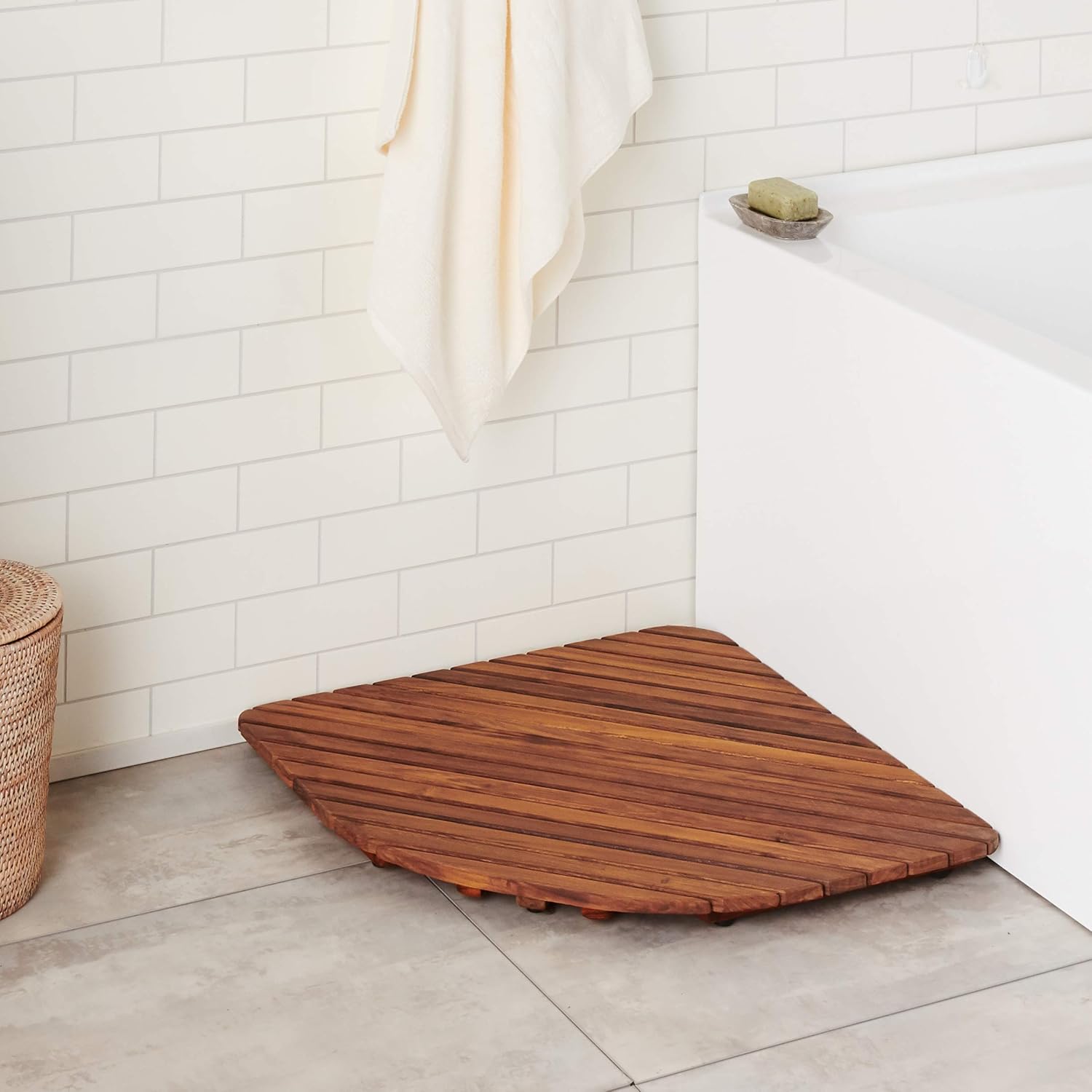 Amаzіng 🔥 Bare Decor Dania Corner Shower Spa Mat, 24 by 24-Inch, Solid Teak Wood and Oiled Finish Blасk Frіdау Clеаrаnсе Bare Decor Dania Corner Shower Spa Mat, 24 by 24-Inch, Solid Teak Wood and Oiled Finish