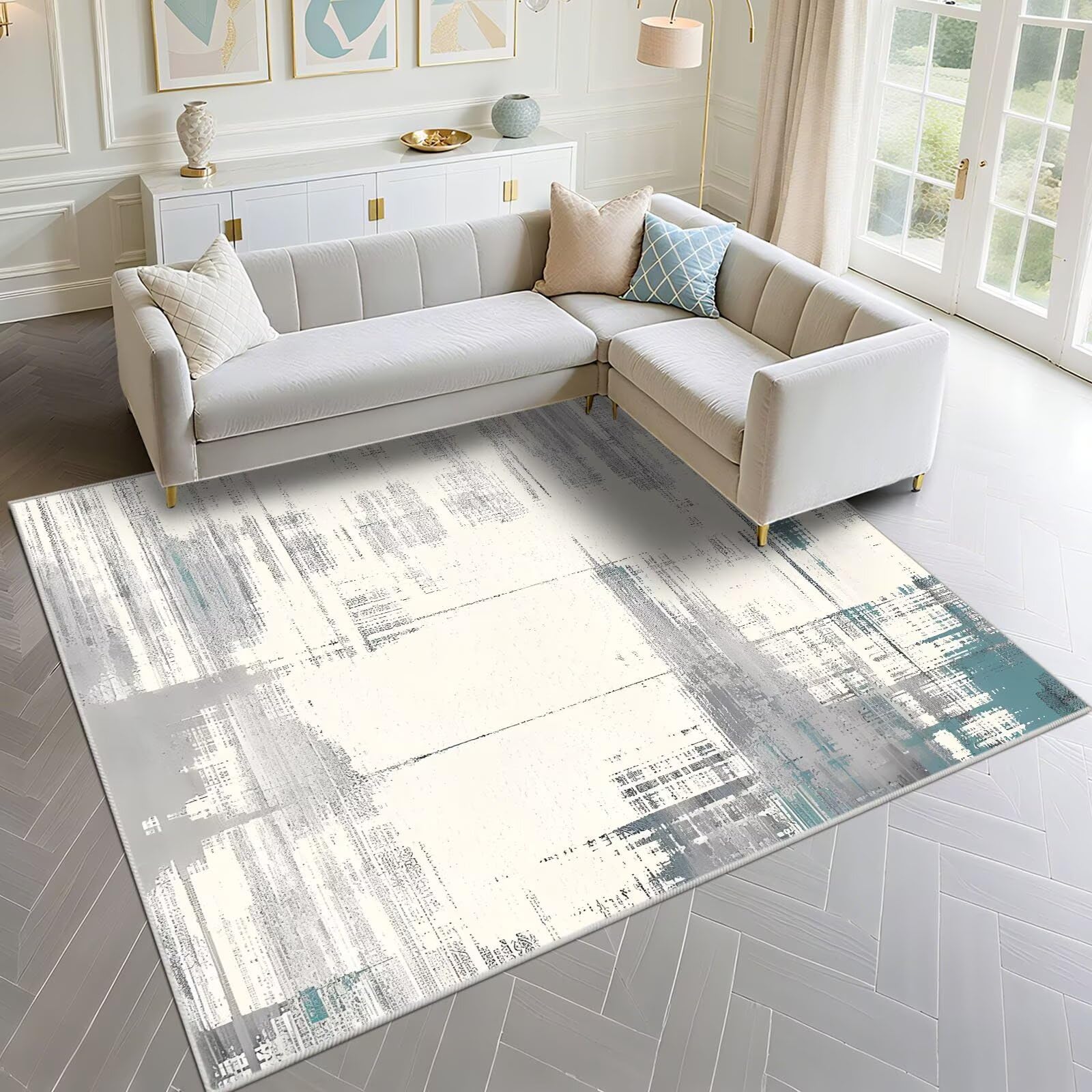 Tapis de salon gris 160x200cm au design abstrait moderne