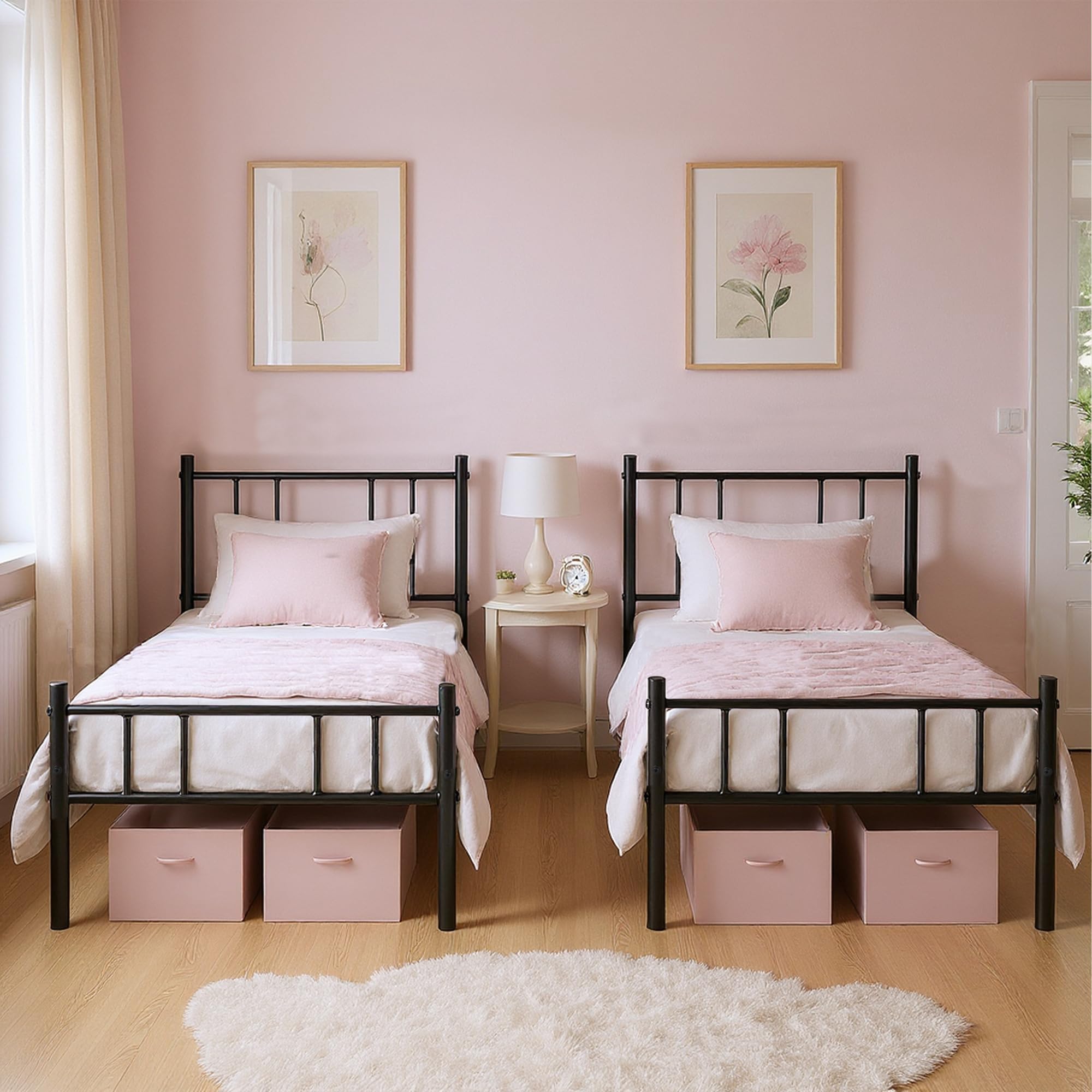 Métal Cadre de Lit, 90 x 190 cm, avec Tête et Pied, Lit Une Place, Adapté aux Petits Espaces, pour Adolescent, Enfant, Adulte, Nombreux Rangements sous, Noir