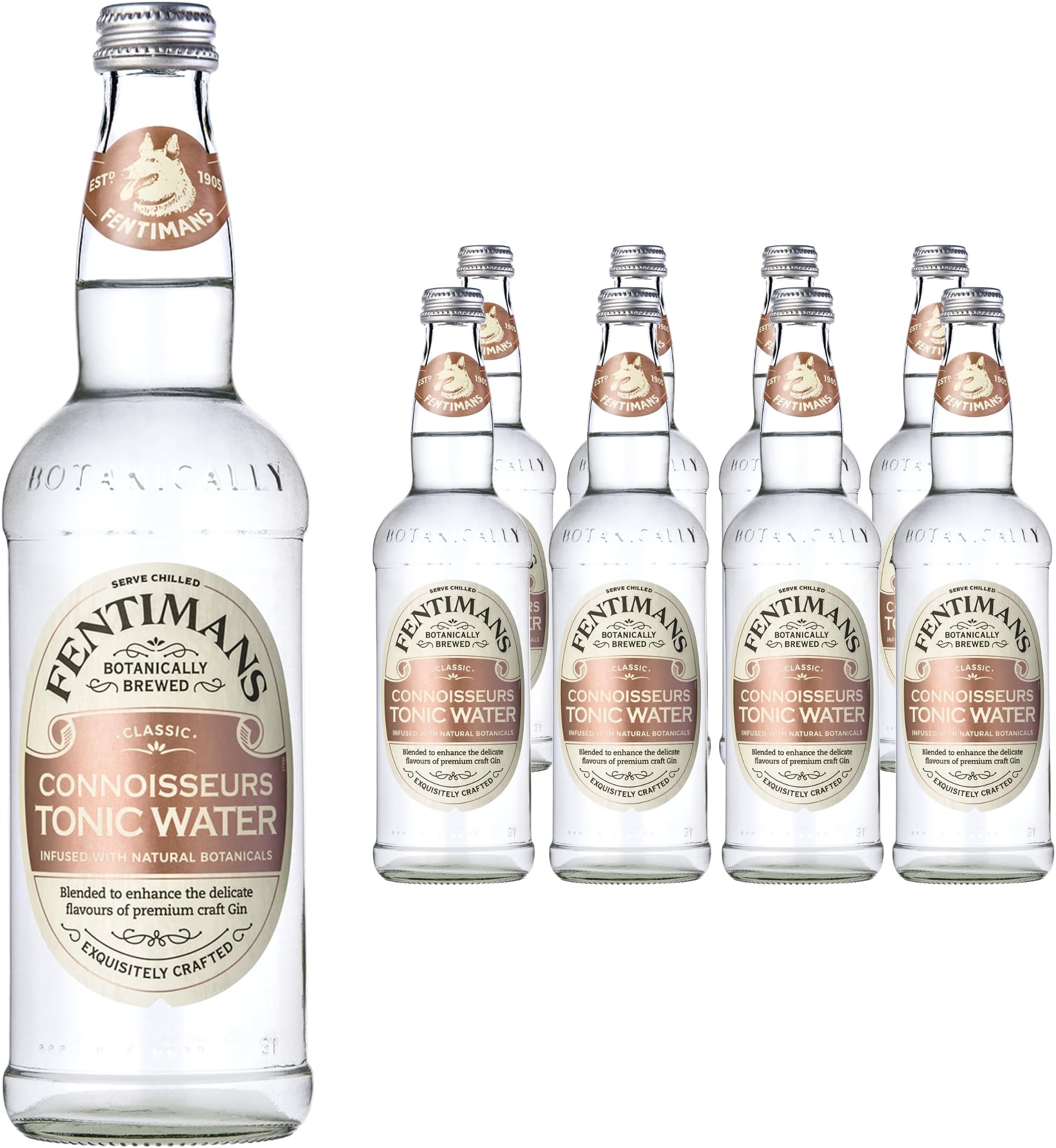 Fentimans Connoisseurs Tonic Water - Botanically Brewed Water - Infused with Natural Botanicals and Quinine - Low Calorie, Gluten Free and Vegan Friendly Soft Drinks - 8 x 500ml