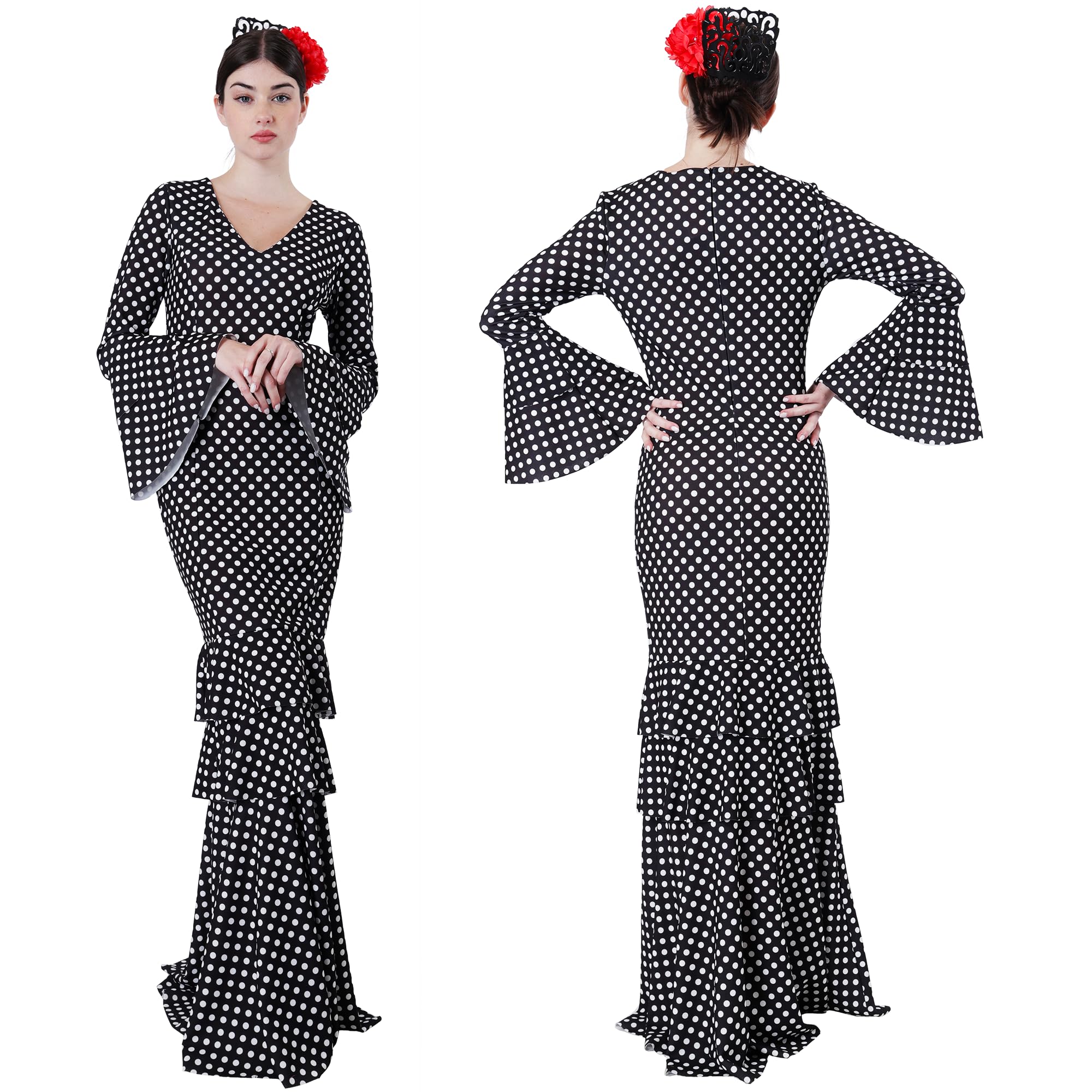 Carnavalife Disfraz flamenca talla única para mujer, Disfraz sevillana de flamenco, Disfraz chulapa andaluz, Disfraz gitana para Adultos, Vestido flamenca