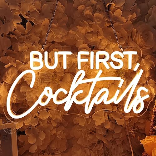 Miniatura 7 de SYLHOME Letrero de luz LED de neón con texto en inglés But First Cocktails para el hogar, bar, tienda, dormitorio, hombre, cueva, decoración de