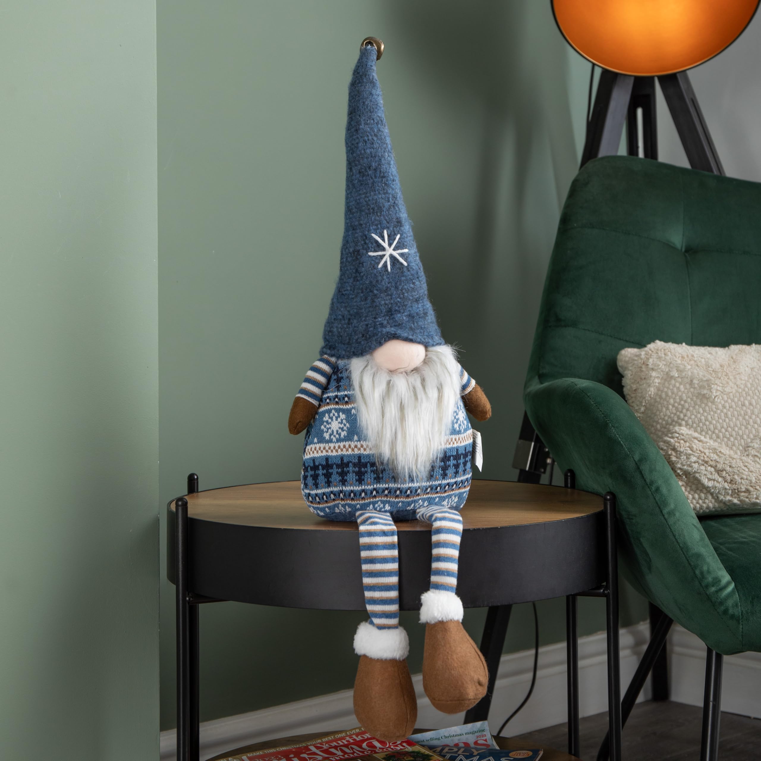 Samuel Alexander 48cm Christmas Gnome Gonk Nordic Decoration Blue Hat Bell Dangly Legs