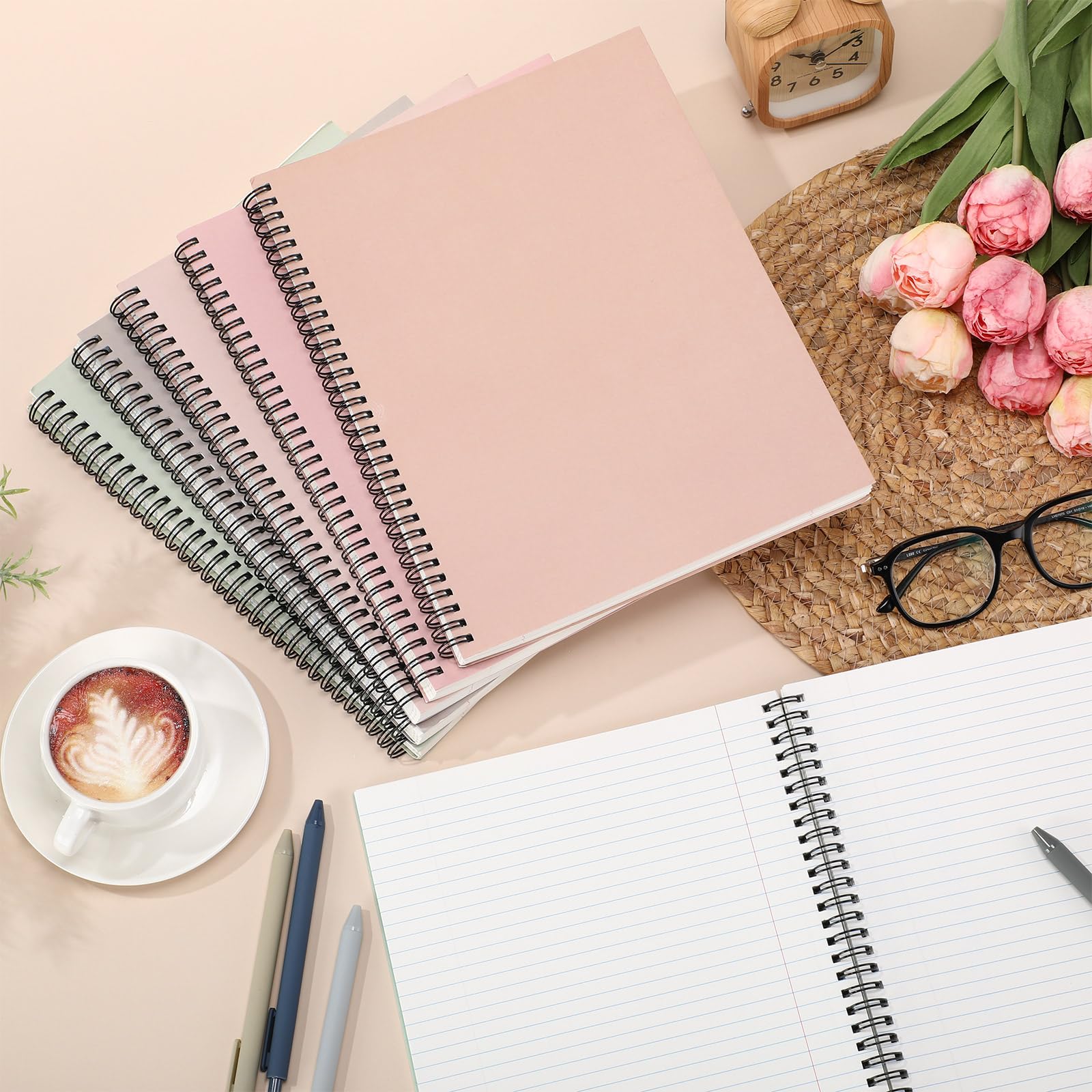 Glenmal 6 quaderni a spirale per lavoro, formato A4, 21 x 28 cm, a righe, con copertina in carta kraft, 120 fogli, 240 pagine, per ufficio e studio (colori bohémien)