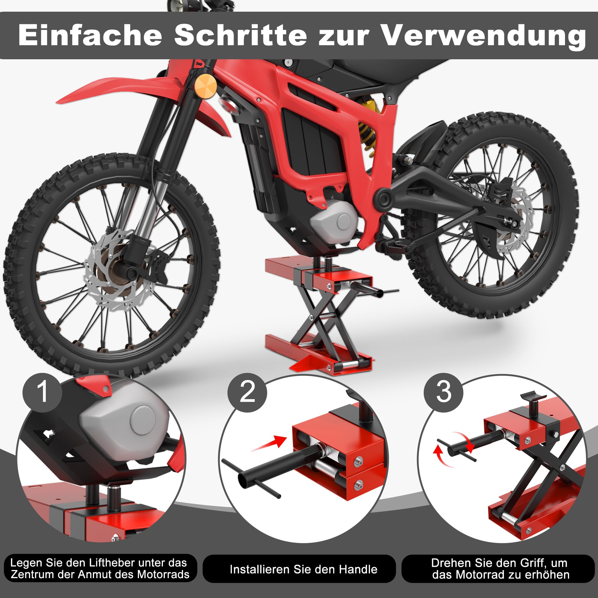 XMTECH Podnośnik do motocykli, 500 kg, podnośnik nożycowy z regulacją wysokości 95-350 mm, podnośnik motocyklowy i stojak do naprawy i konserwacji, wytrzymały i stabilny