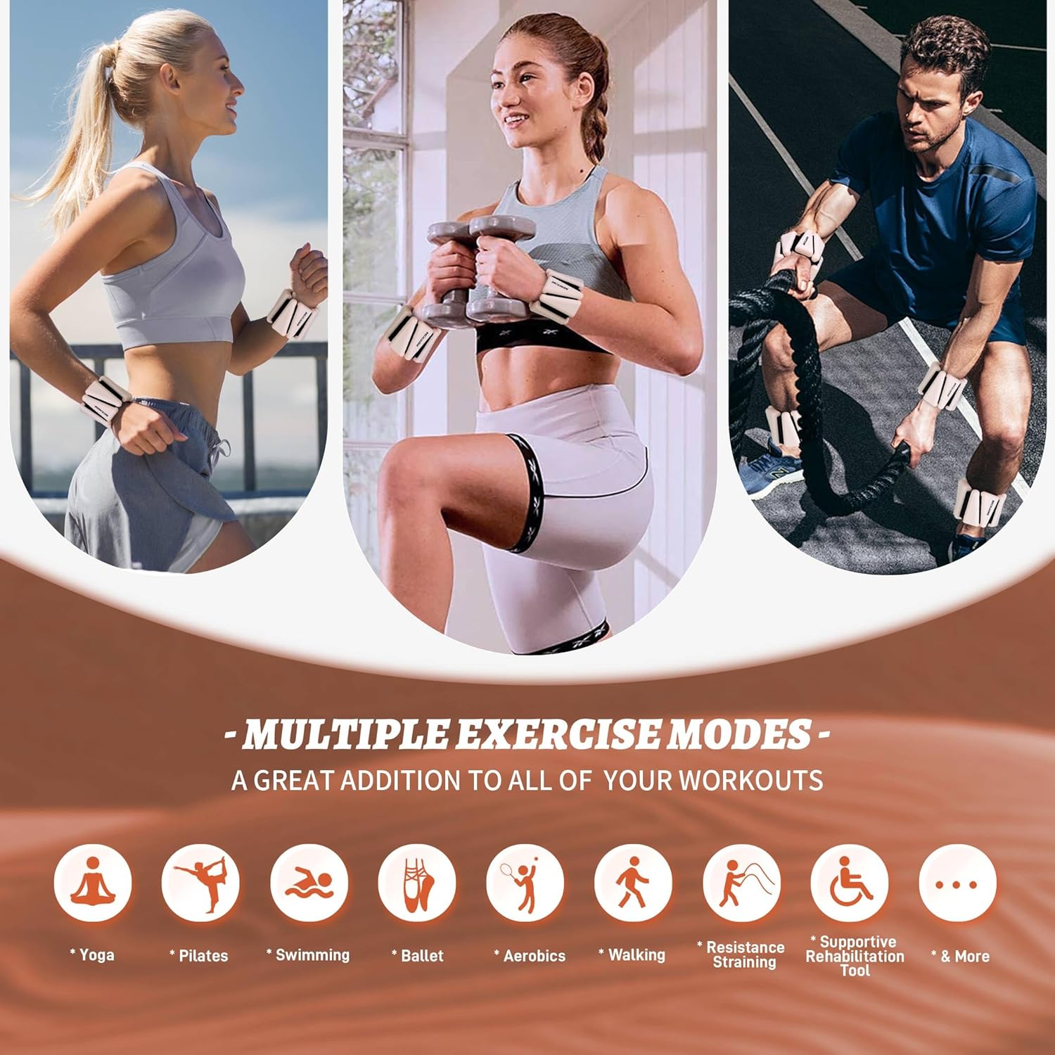 Ankle Weights for Women Wrist Weights Set of 2 (1 lb/2 lb Each) Adjustable Arm Leg Weight for Womens Men Suitable for Walking Swimming Running Pilates Yoga Gym - Image 3