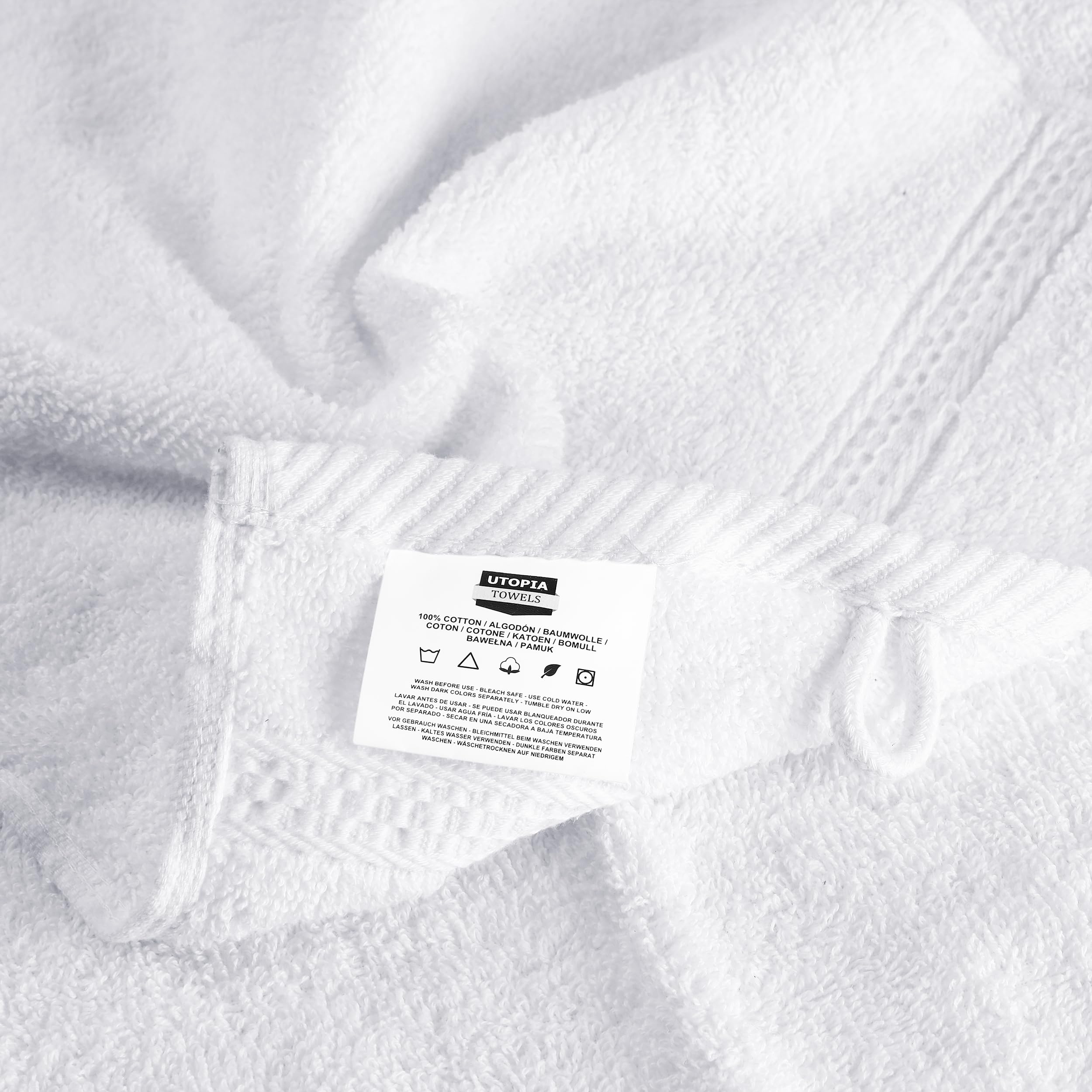 Utopia Towels - Set Premium di 10, Asciugamani Per Ospiti, 30 x 50 cm Asciugamani Per Viso e Mani Con Gancio, Asciugamani Per Bidet Altamente Assorbenti, 100% Cotone (Bianco)