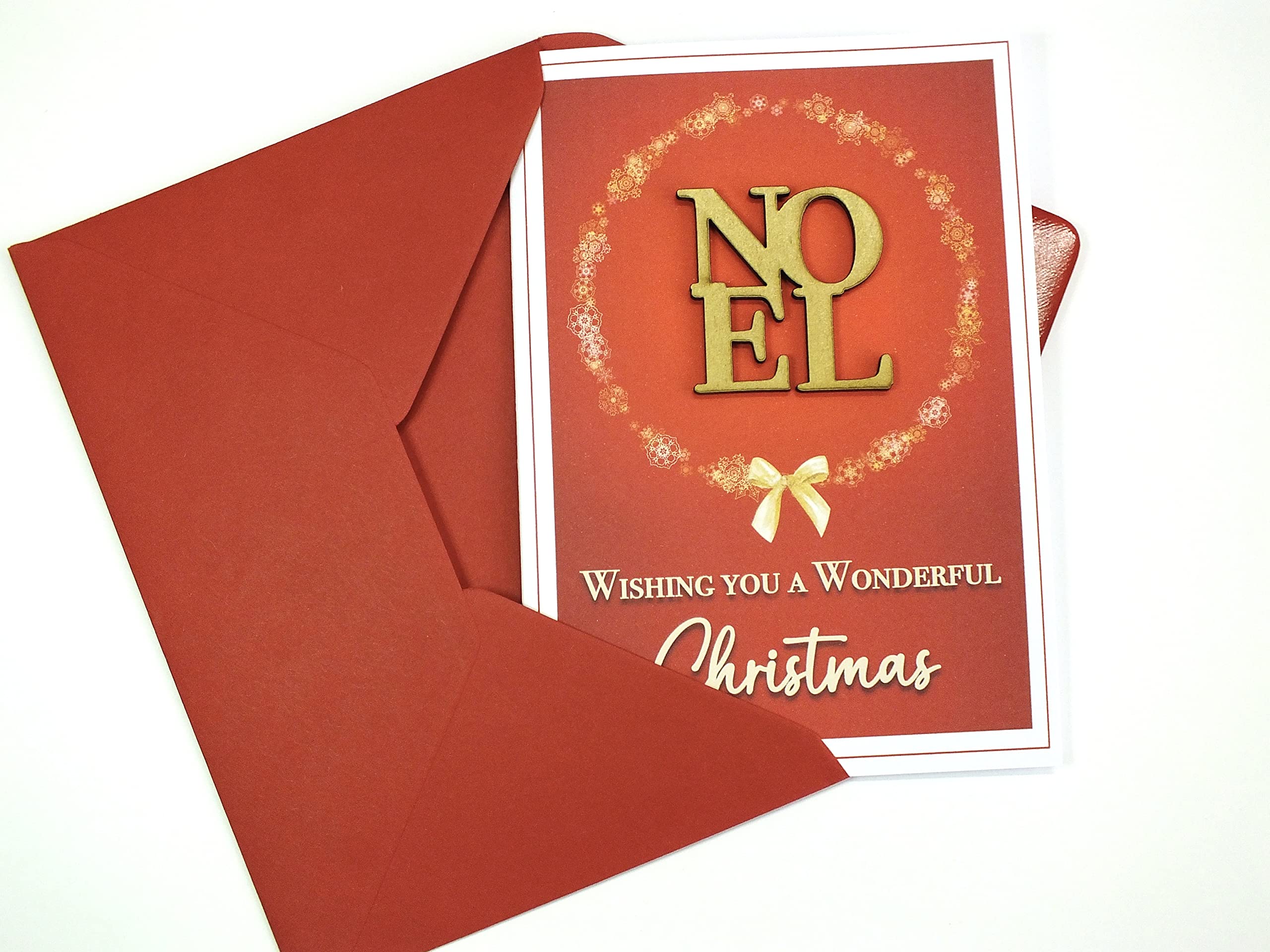 Pack of Handmade Christmas Cards & Envelopes - Luxury Xmas Card Set of 6 for Special Friends & Family Red Gold - Image 2