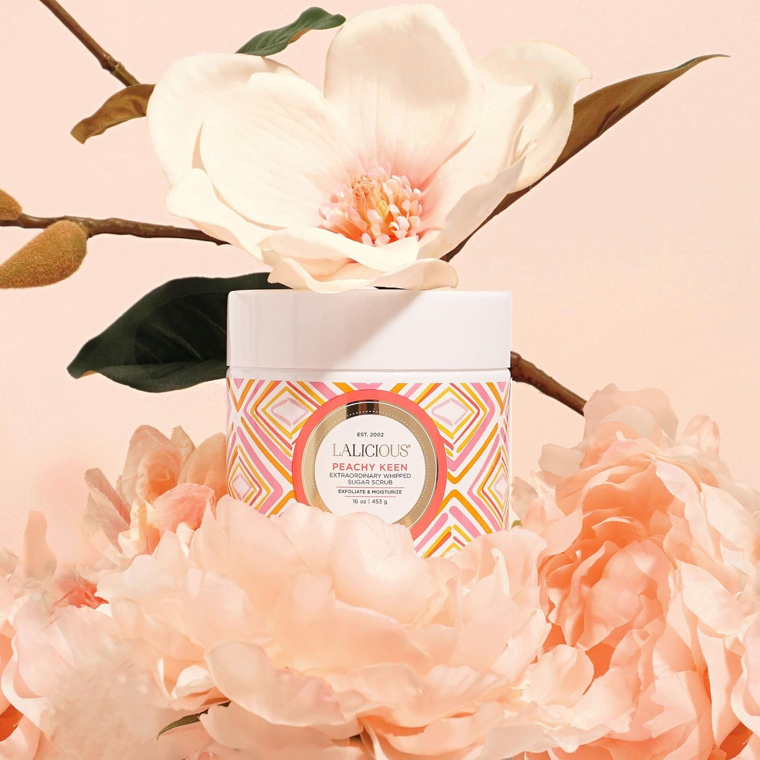 LaLicious Peachy Keen Extraordinary Whipped Sugar Scrub - Limited Edition Exfoliating Body Scrub with Creamy Peach & Jasmine Petals for Spring (16oz) - Image 4