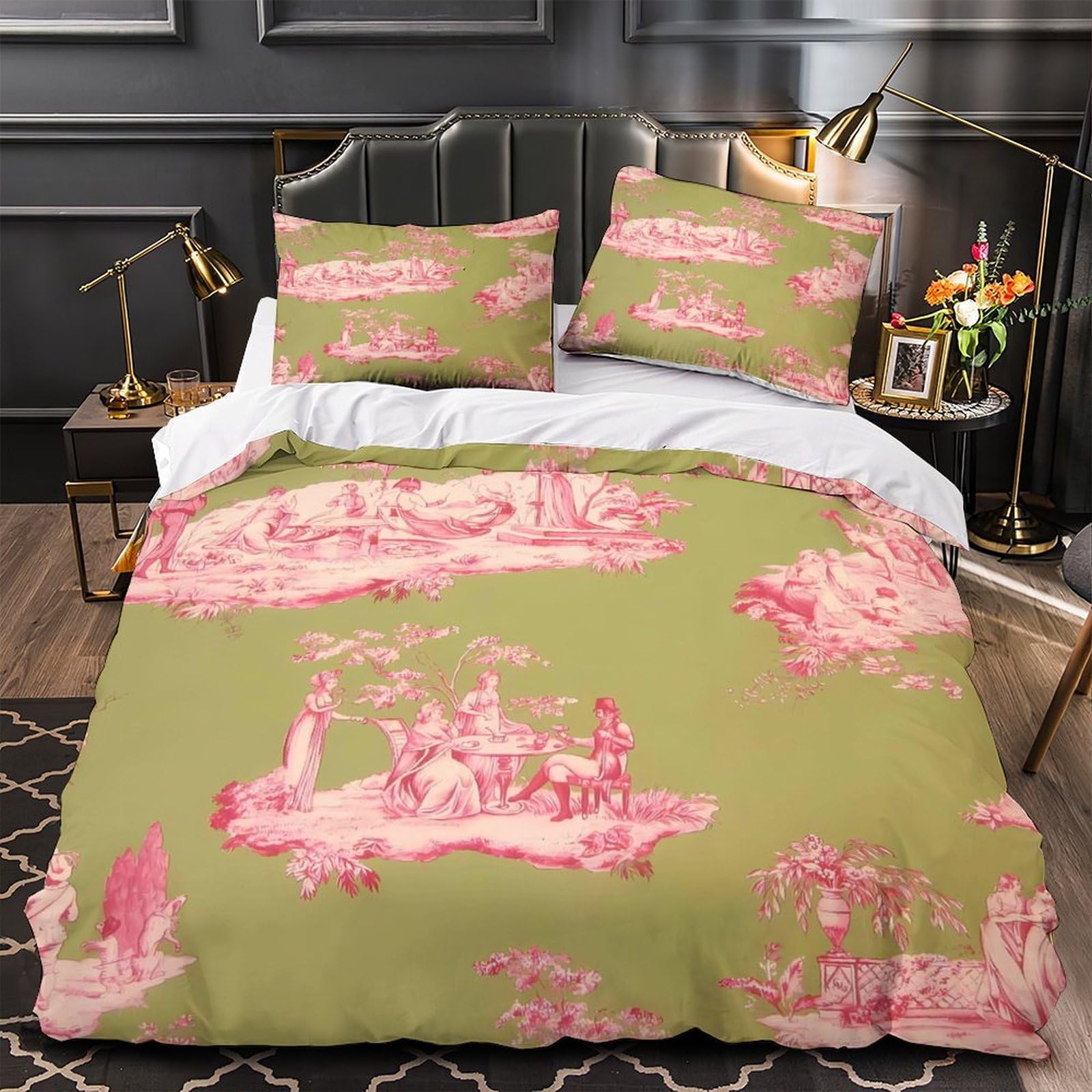 MMDASBVPE Toile Scene Duvet Cover 3D Design Printed Wrinkle-Resistant 3 Pieces Bedding Set Zipper Quilt Cover Ultra Soft Breathable for Teens Kids Girls Boys Women Adults Double（200x200cm）