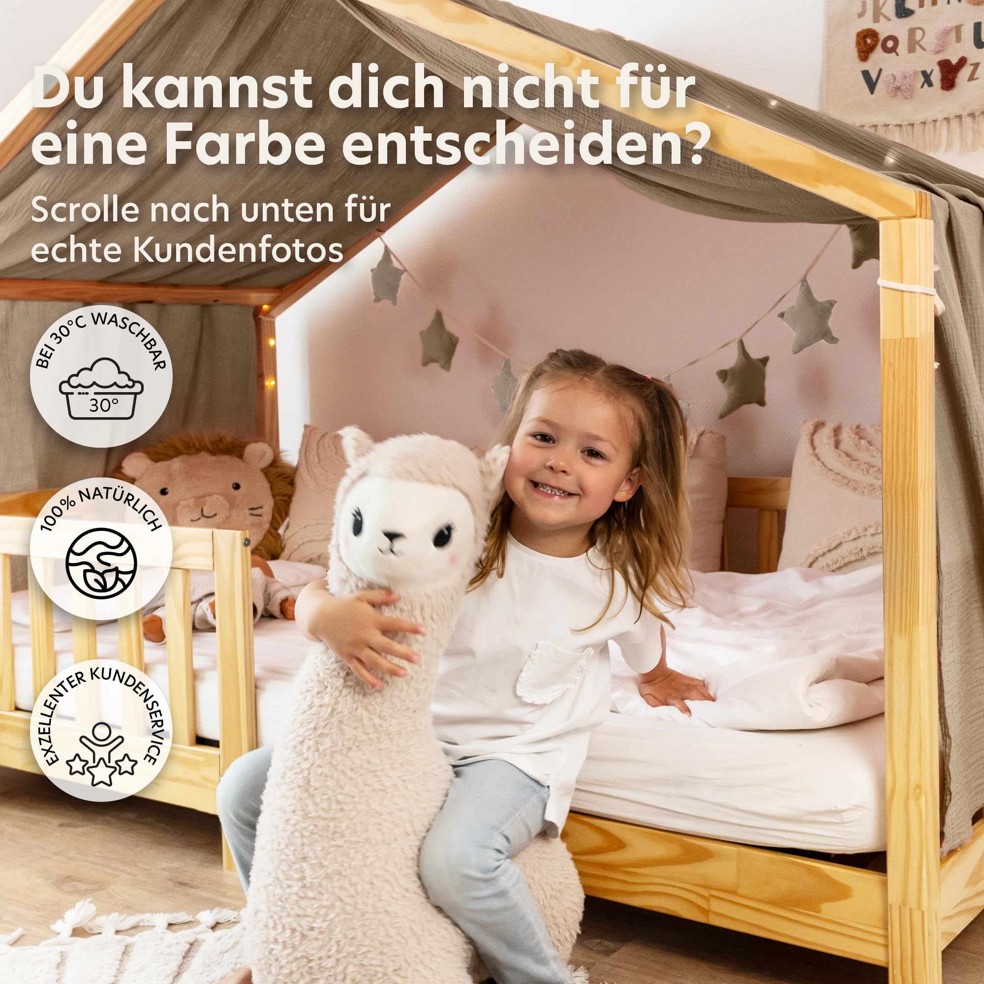 lilimaus Hausbett Himmel mit Gold Applikation [in 12 Farben] Betthimmel Hausbett aus 100% Baumwolle Musselin - Stoffhimmel für Hausbett Deko Mädchen & Jungen - Himmel für Hausbett Kinderbett Vorhang