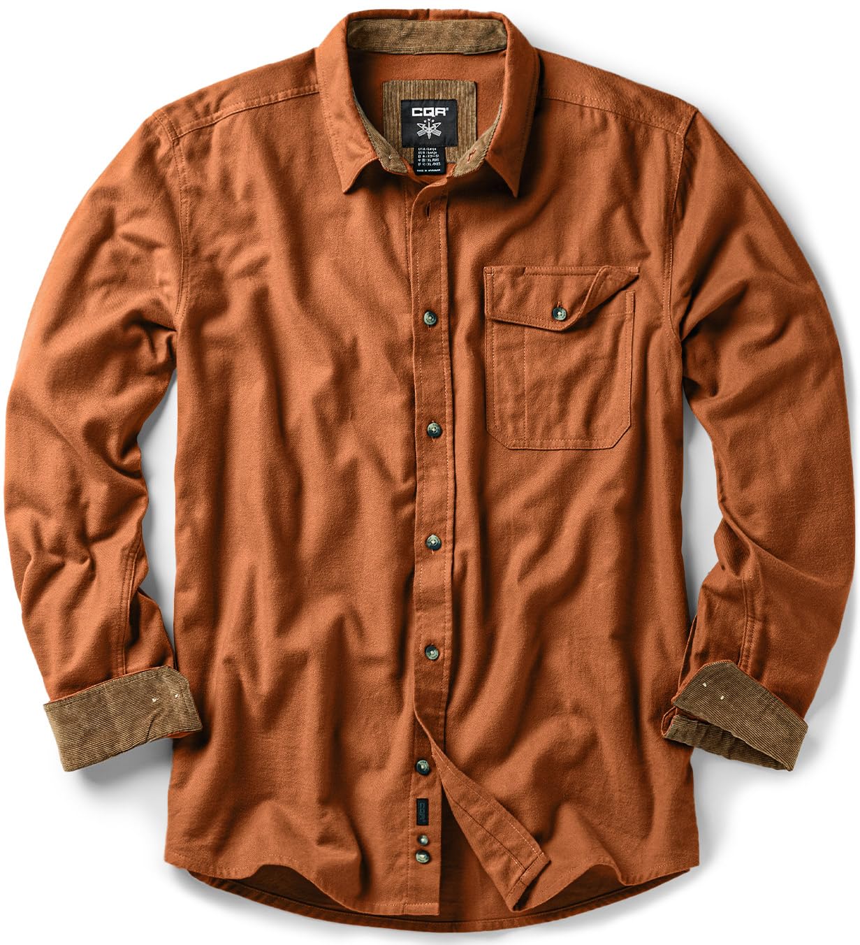 CQR Men's 100% All Cotton Button Down Flannel Shirts, Long Sleeve Brushed Warm Soft Casual Outdoor Plaid Shirt