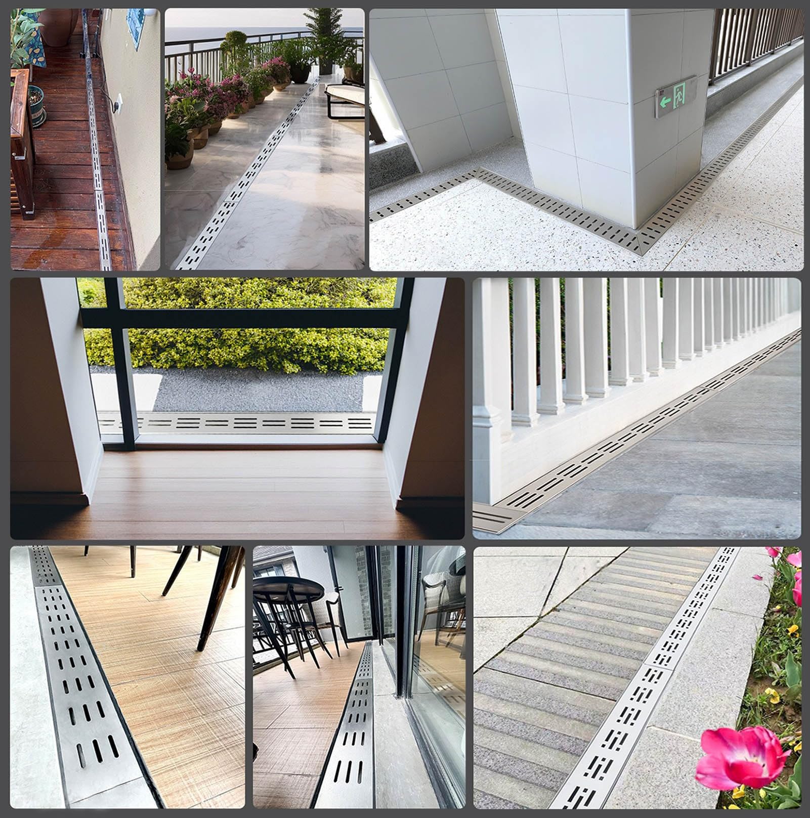 Canal Drenaje Perfil Fino Rejilla Desague Jardin Canal | Con Rejilla Extraíble para Entradas Garaje Patios Y Balcones(100x5x5cm)