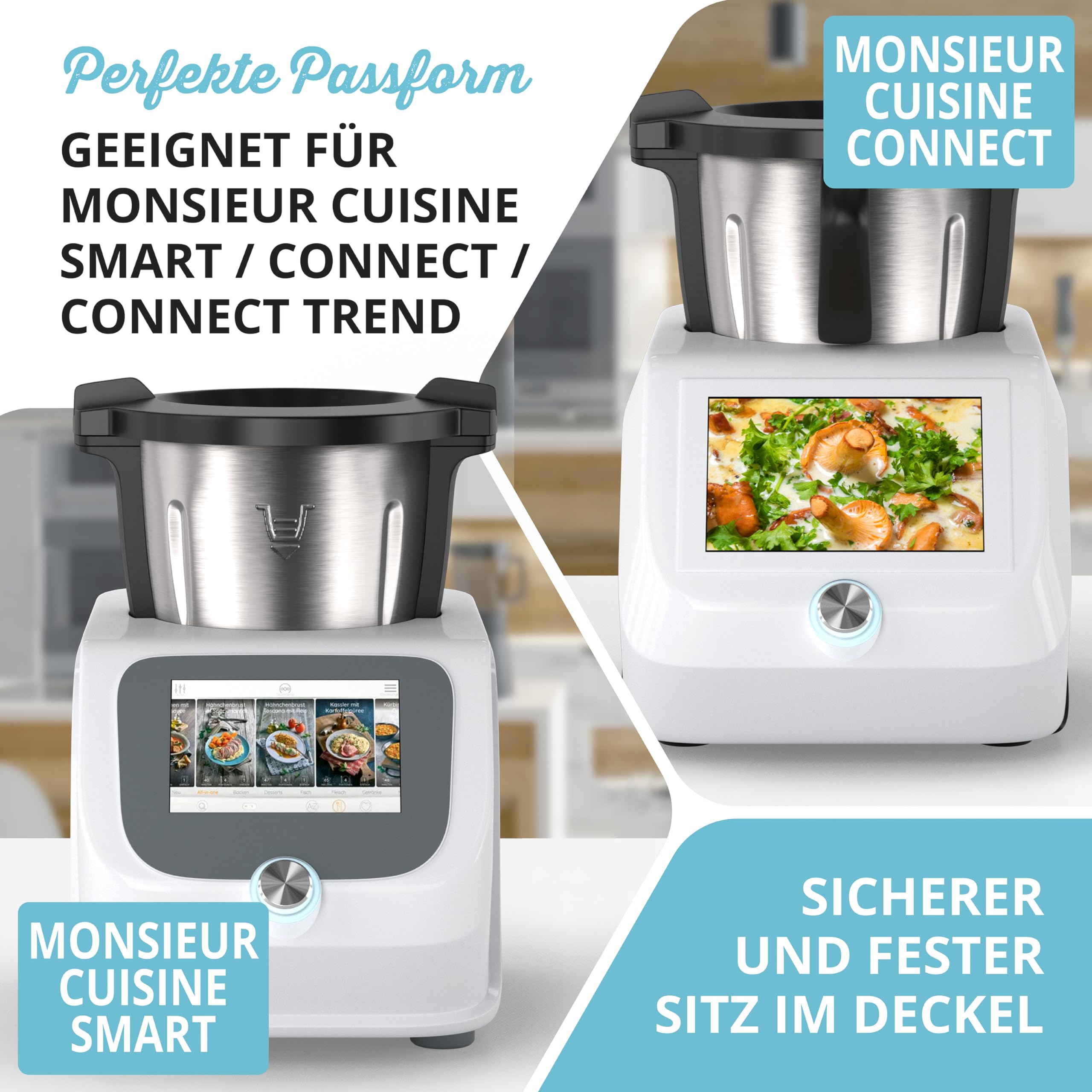 LAINFELD nasadka oprowadzająca do Monsieur Cuisine Connect i Smart, ochrona szafek wiszących, akcesoria kuchenne do MCC i MCS | Chroni szafki wiszące przed rosnącą parą, akcesoria kuchenne do robota kuchennego