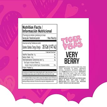 Colombina Very Berry Tiger Pops Heart Shaped Lollipops Cherry Blue Raspberry Individually Wrapped Candy for Parties Classroom Exchange Kids Treats, 22 Count (Pack of 1)
