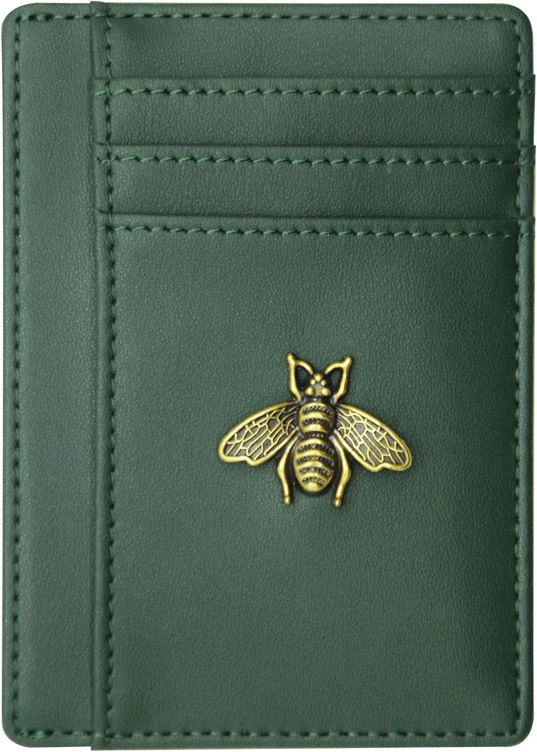 Tovly Credit Card Holder RFID Blocking Small Front Pocket Minimalist Wallet,Cute bee PU Leather Slim ID Card Case Gifts for Girl Women (Dark Green)