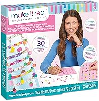 Make It Real Clay Charm DIY Jewelry Kit for Kids 8+ - 30+ No Bake Air-Dry Clay Charms, 9 Colors, Molds, Beads & Chains
