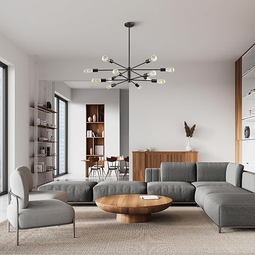 Miniatura 5 de VONLUCE Lámpara de araña moderna geométrica, industrial negra, accesorios de iluminación para comedor, farol de granja, lámpara colgante de techo