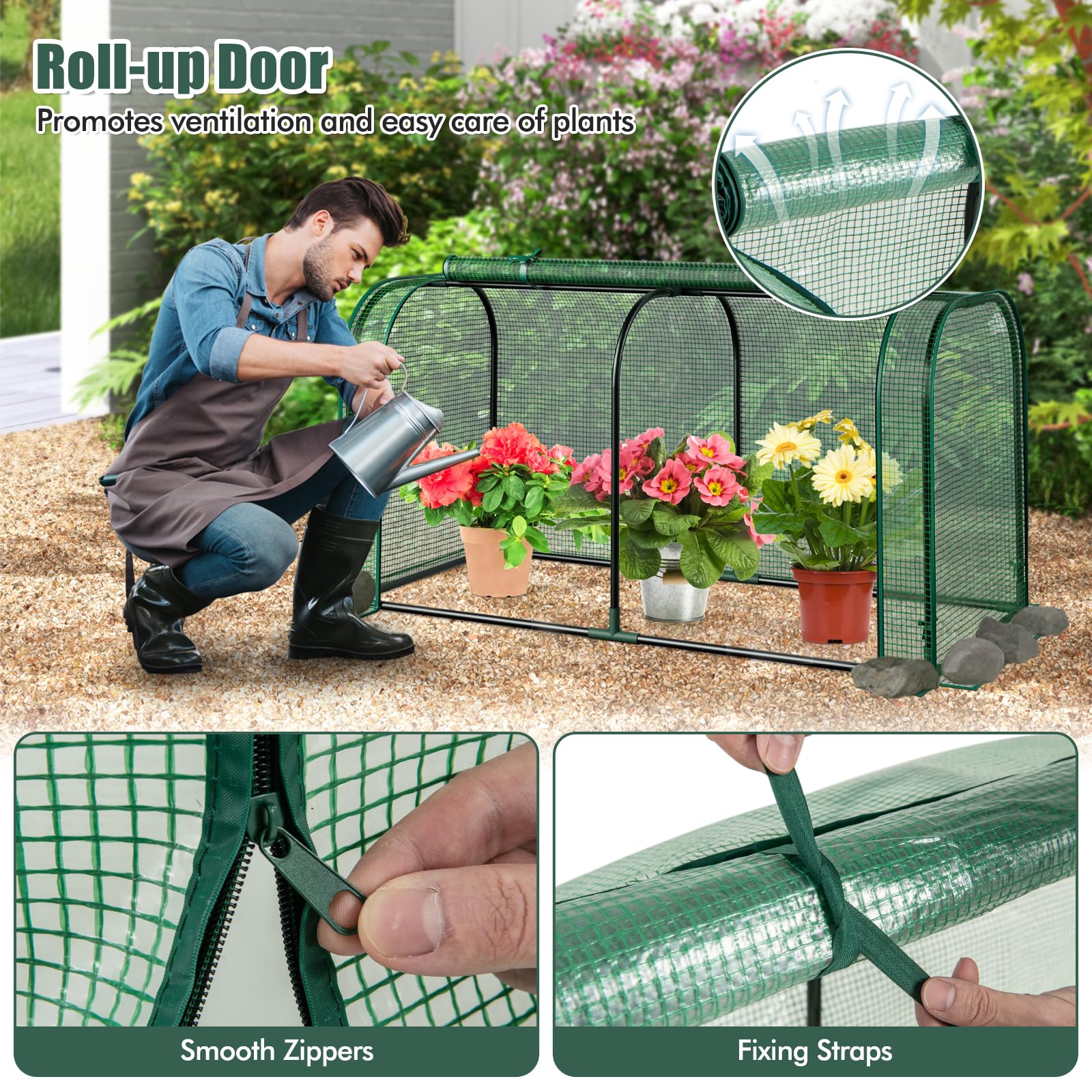 Happygrill Portable Mini Greenhouse - 47" X 22" X 24" Outdoor Plant Protection With Roll-Up Zipper Door