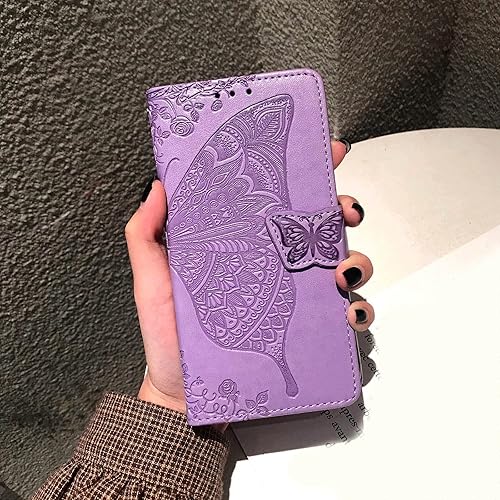 Miniatura 7 de KRHGEIK Funda diseñada para iPhone 13 para mujer, funda tipo libro con diseño de mariposa en relieve de piel sintética, soporte para tarjetas,