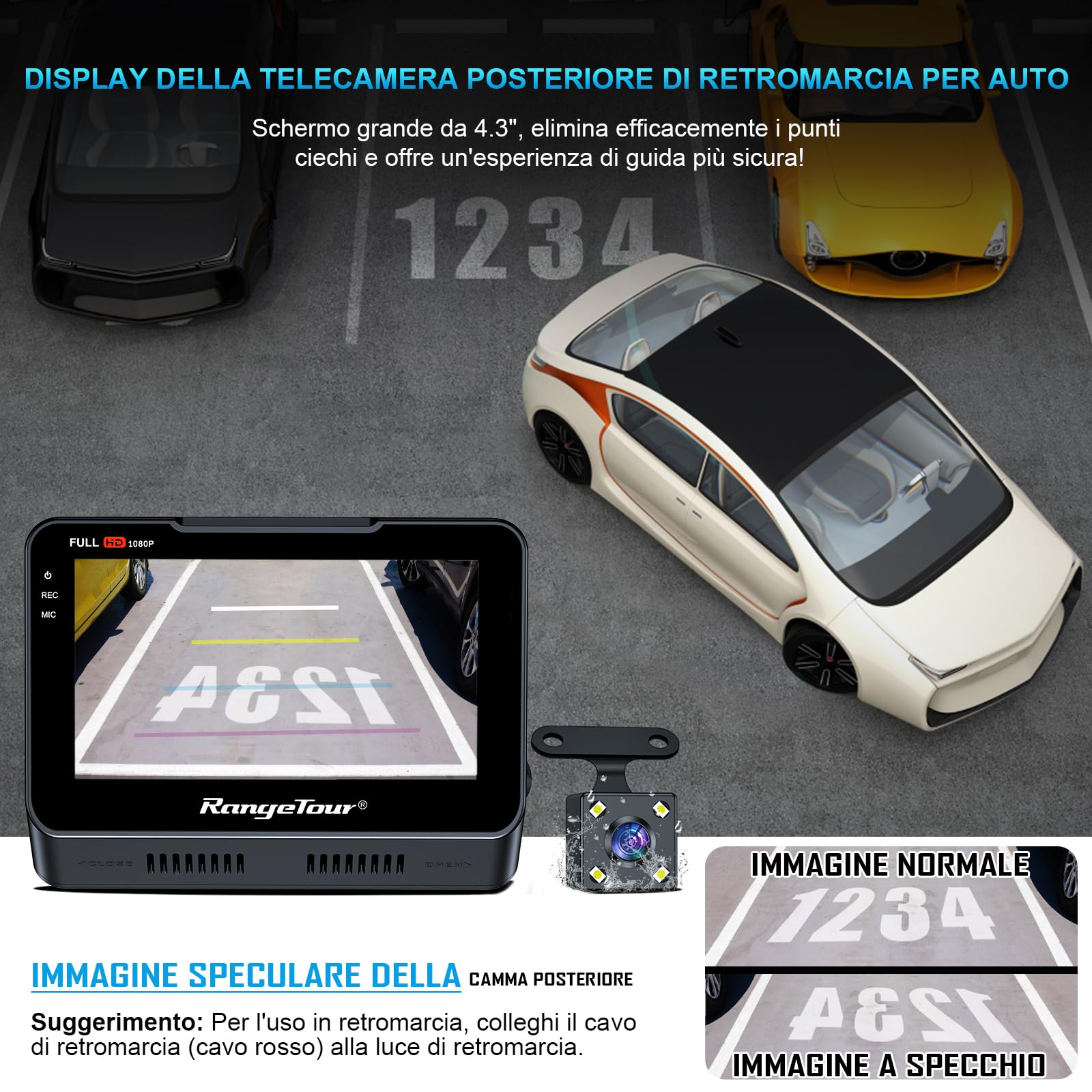 Dashcam Miden S7 2.5K Doppia Con SD 64GB Inclusa, 1600P+1080P, Angolo 336°, Sensore G, Notturna E Parcheggio