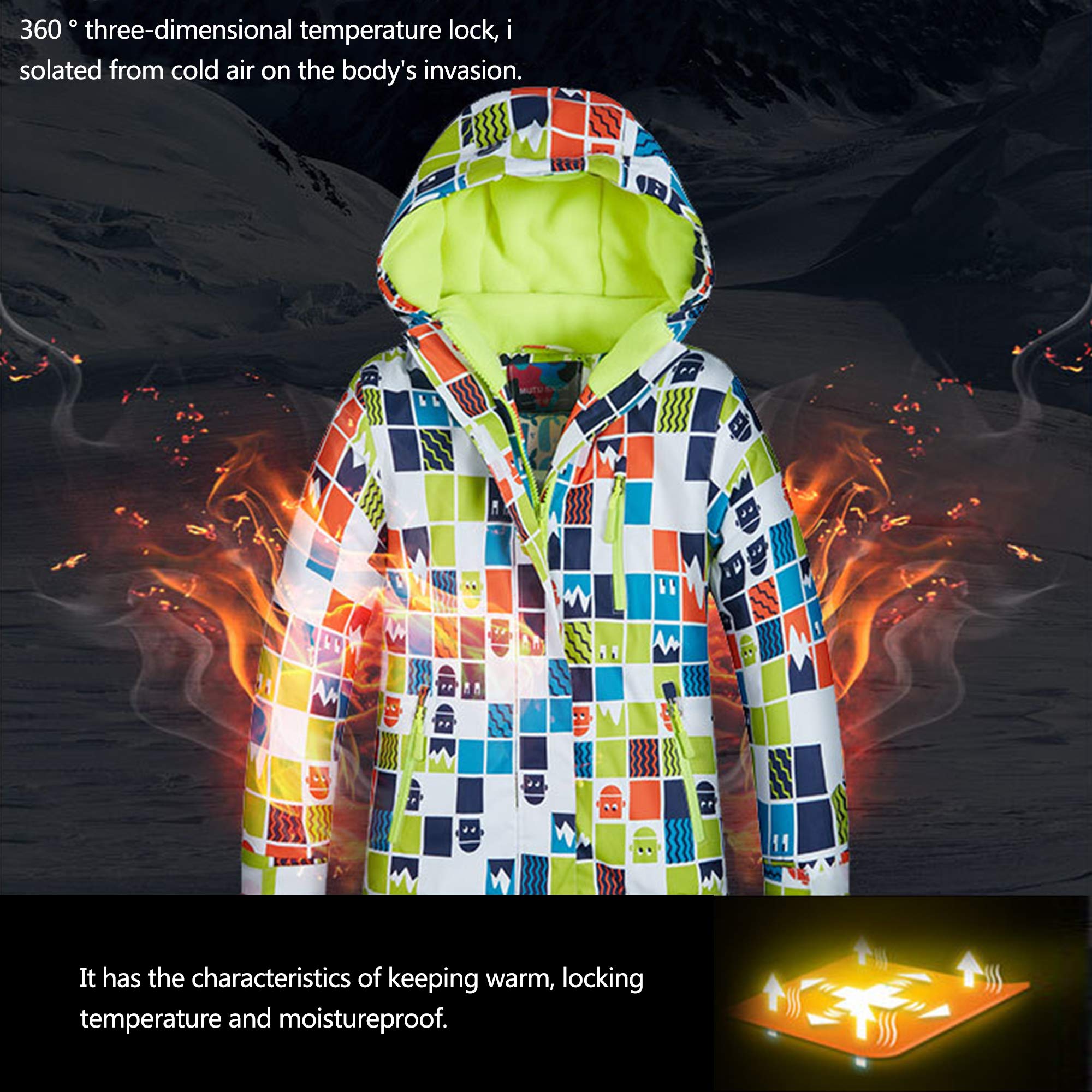 Traje de Nieve Niños Impermeable Conjunto de Esquí Niñas 2 Piezas Chaqueta con Capucha + Pantalón de Esquí para Invierno