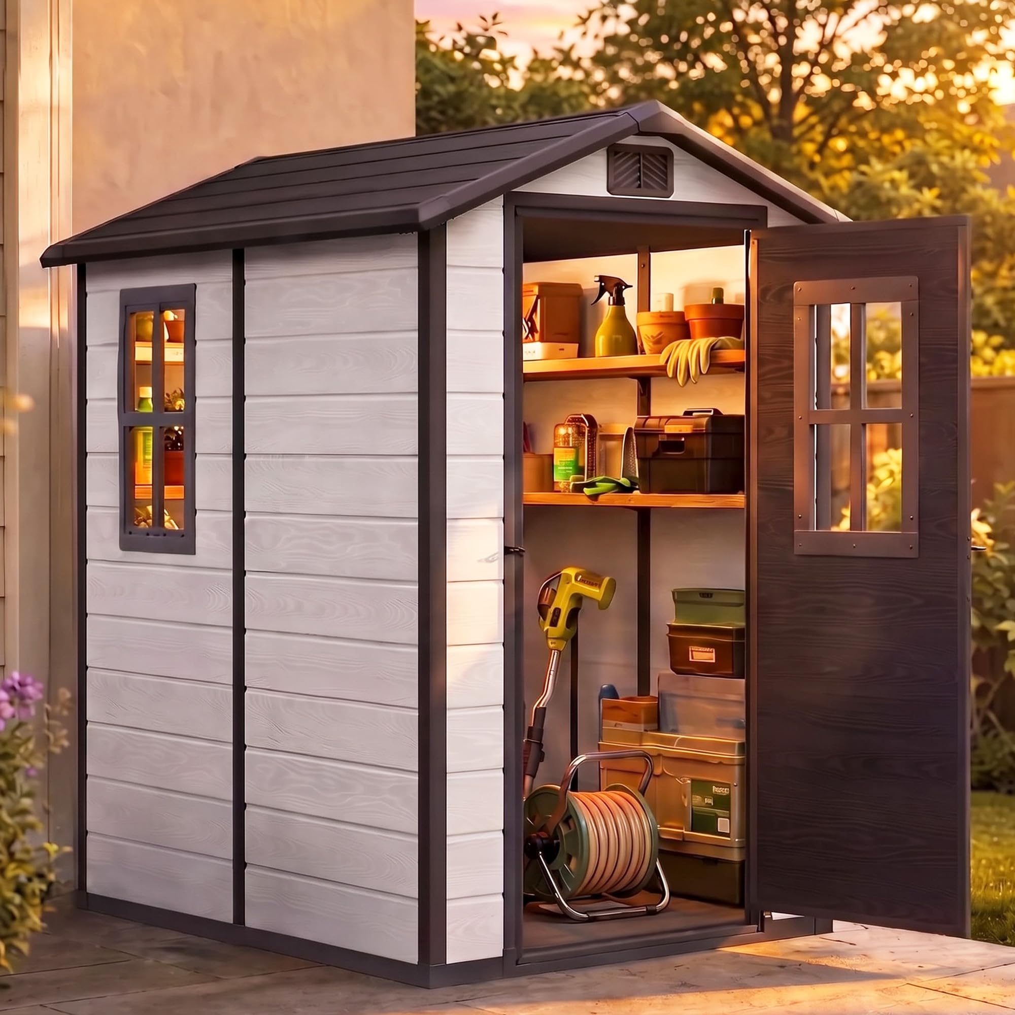 View 1 of **PARTS ONLY** DWVO Outdoor Storage Shed 4.4x6ft with 2 Windows