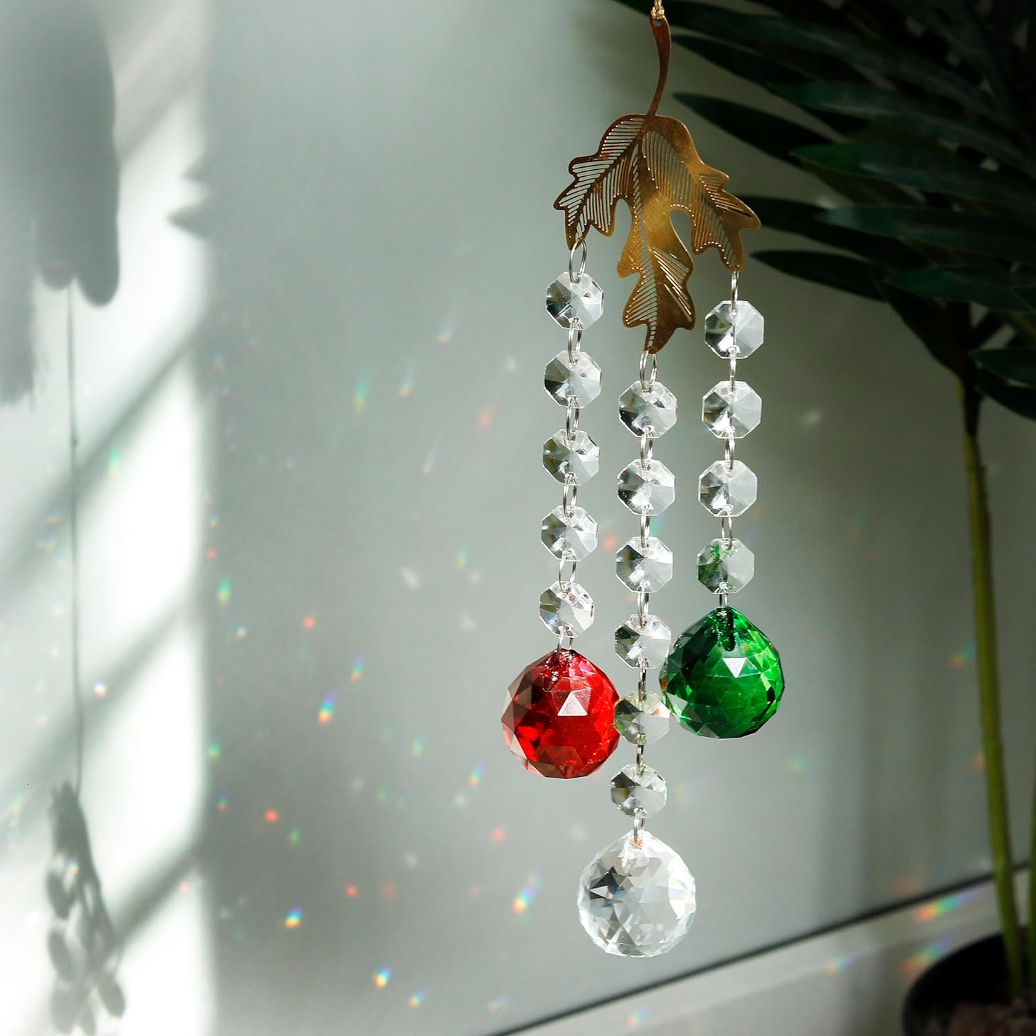 IndianShelf Crystal Suncatcher for Windows Hanging Indoor Outdoor Christmas Ornaments Sunlight Catcher Multicolor Prism Crystal Wind Chimes Glass Rainbow Maker Garden Decor Good Luck Charms Gifts