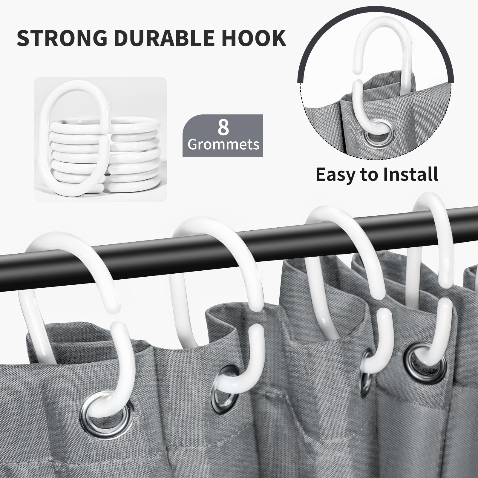 Rideau De Douche Polyester 120x200cm - Anti-moisissure, Imperméable, Lavable - Blanc