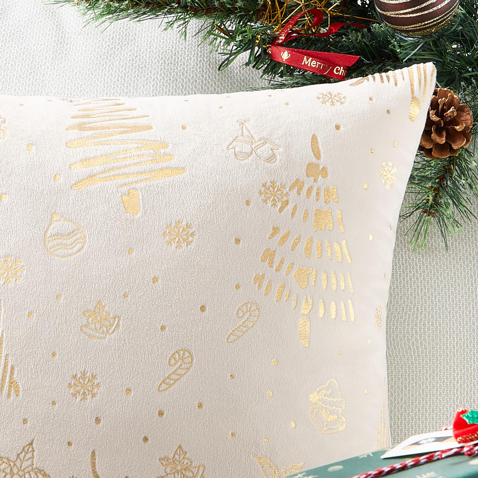 Lot De 2 Taies D'oreiller Velours 40x60 Cm - Crème, Imperméables Respirantes, Fermeture Invisible - Pour Canapé, Salon, Chambre, Jardin