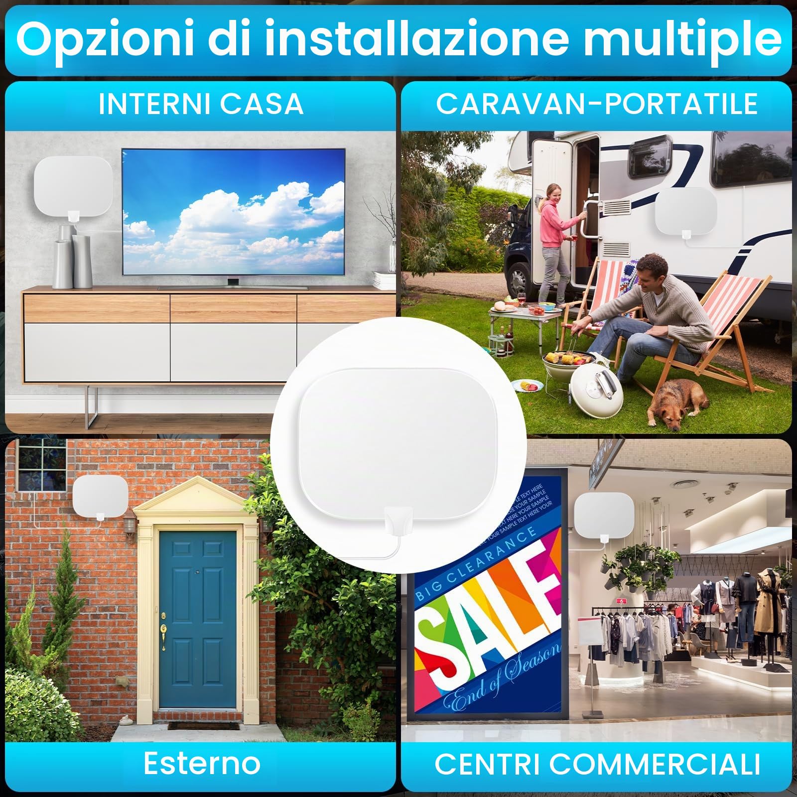 2026 Antenna TV Interna Potente Aggiornata, 650Km+ Antenna TV da Interno A Lunga Distanza, 360° Ricezione HD de Canali Locali, Compatibile Con Smart E Vecchie TVs, Cavo Coassiale Da 10M
