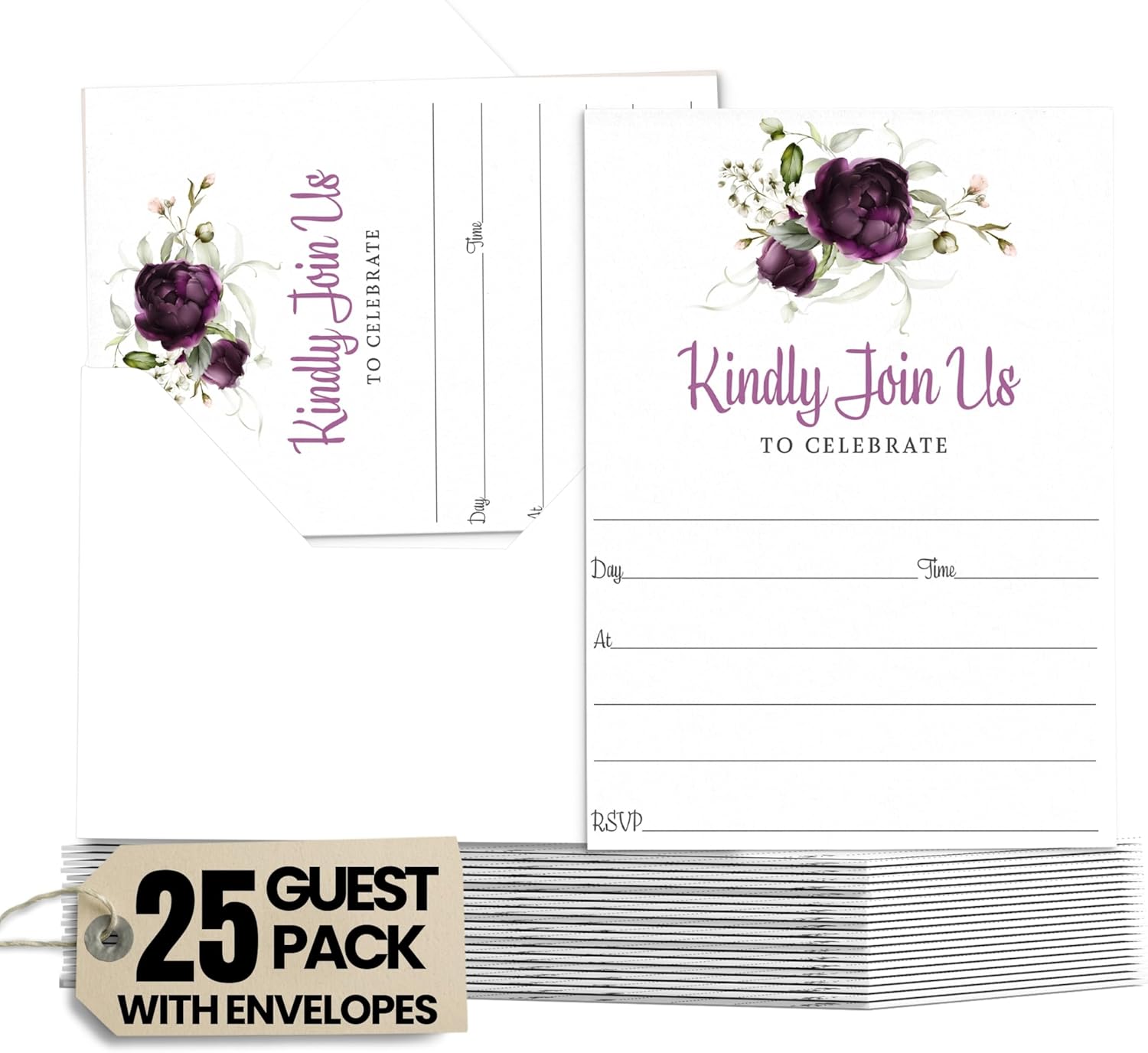 ペーパーアイテムの通販ならPIARY（ピアリー） パープルパッション招待状と封筒セット (25枚パック) ブランクパーティー招待状 ブライダルシャワー 卒業 退職 誕生日 あらゆる機