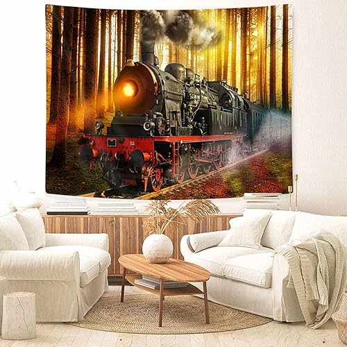 Miniatura 2 de Bzhilja Tapiz de tren de vapor, tapiz vintage retro antiguo de tren de motor, antiguo tren antiguo en vías de ferrocarril, tren expreso, tren de