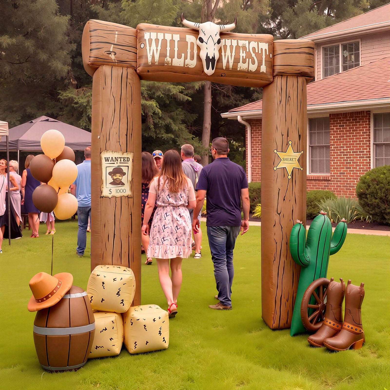 Capoda Decoración de arco inflable del salvaje oeste de 10 pies, decoración de entrada con temática de vaquero occidental, arco de campo occidental inflable con luces LED integradas para rodeo