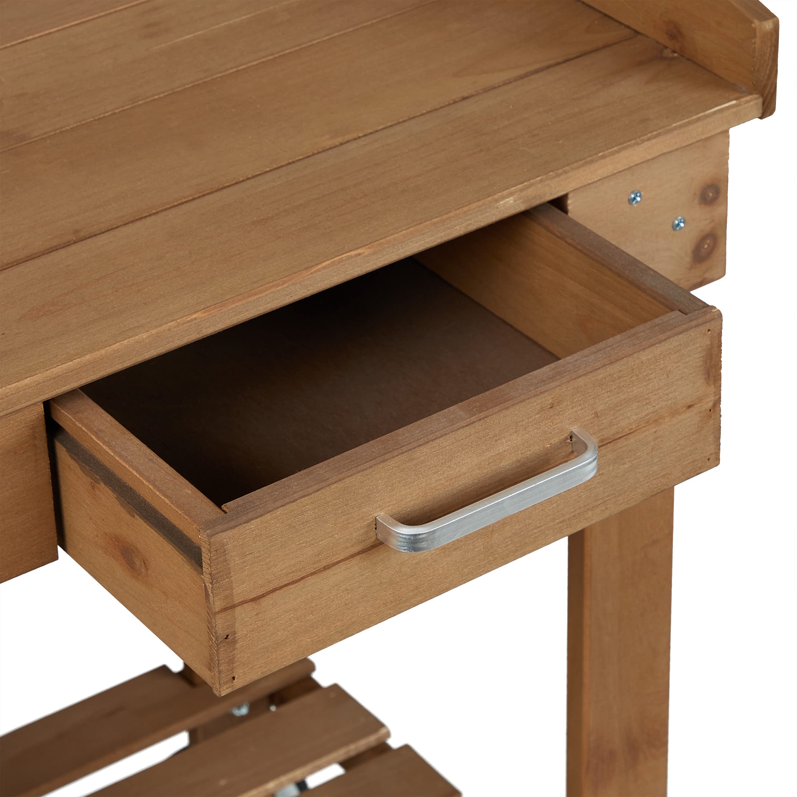 Relaxdays Pflanztisch mit Rollen, Wanne & Schublade, Holz, Kunststoff, HBT: 120 x 97 x 49 cm, Garten Arbeitstisch, braun