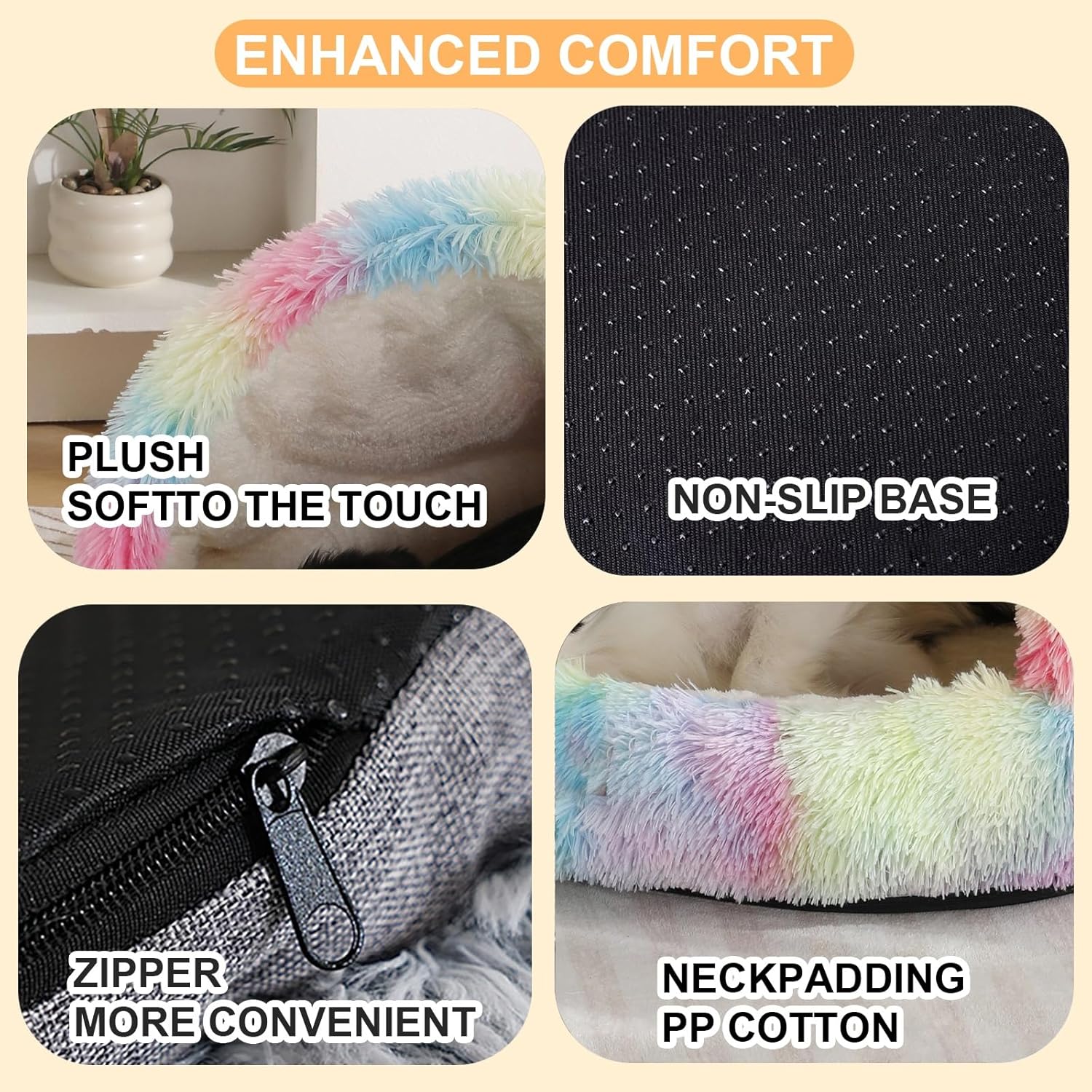 Calming Small Dog Bed Indoor Cat Bed, Cozy Cave Dog Bed, Enclosed, Cat Bed Cave, Large Cave Bed Removable Washable Cover Non-Slip Nest Windproof(Rainbow Colors,33")
