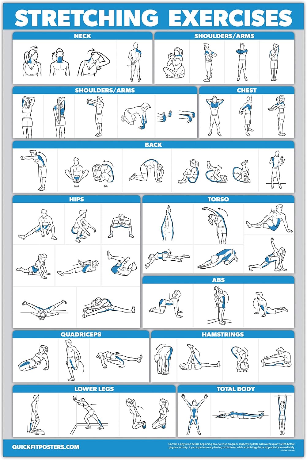 QuickFit 2 Pack - Stretching Exercise Poster - Laminated 18" x 24" & Bodyweight Exercise Playing Cards - 2.5" x 3.5"