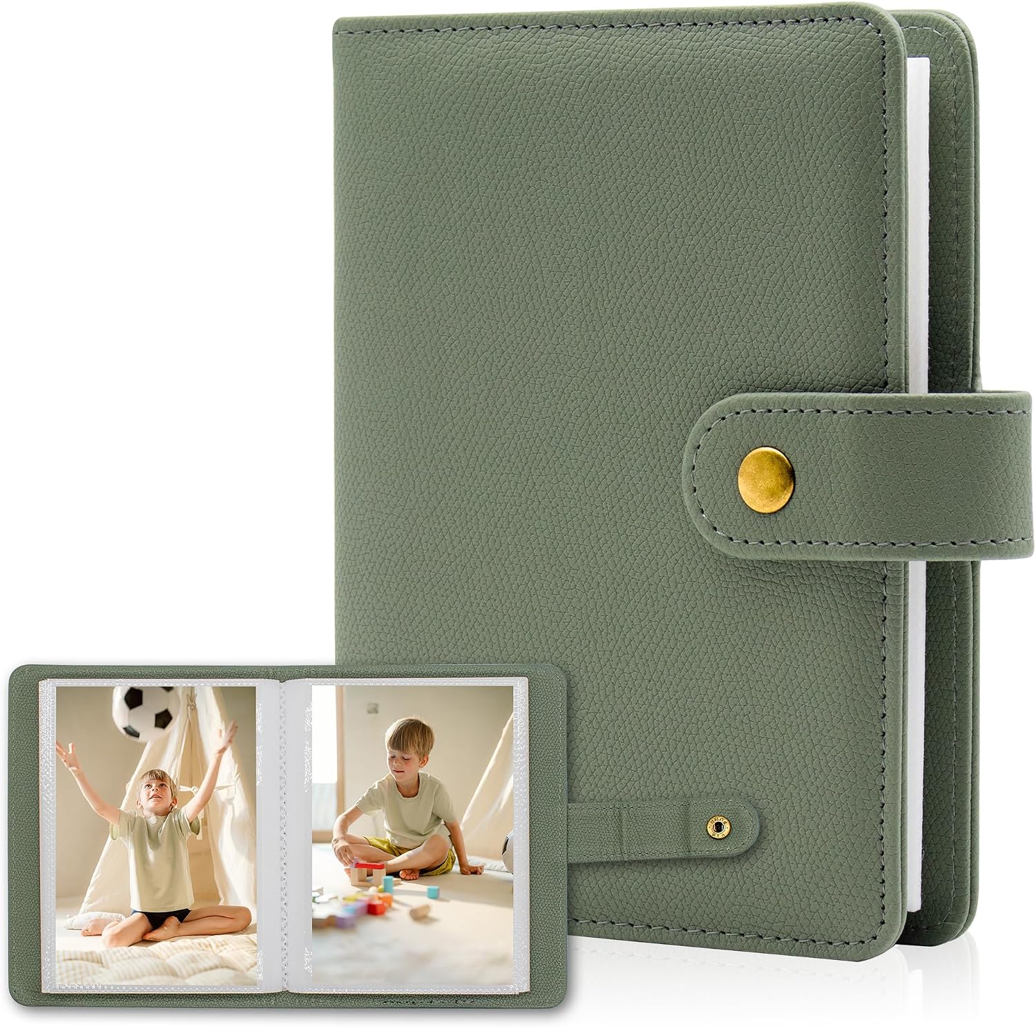 4x6 Photo Albums Small - 68 Pockets Picture Book Large Capacity Mini PU Leather Cover Case Gift for Kids Family Graduation Wedding Travel (Green)