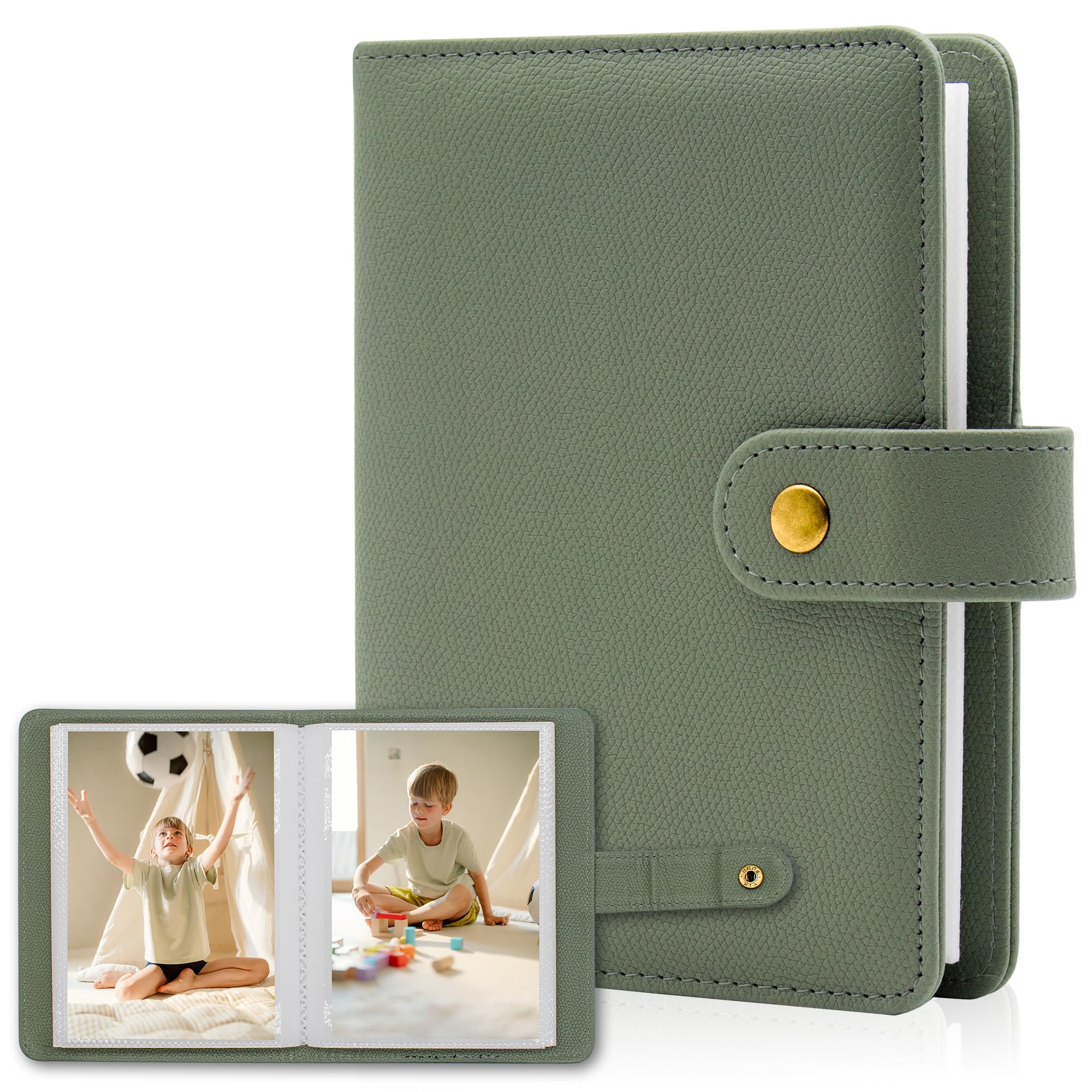 Small Photo Album 6x4-68 Pockets 10x15 Picture Book Large Capacity Mini PU Leather Cover Case Gift for Kids Family Graduation Wedding Travel (Green)