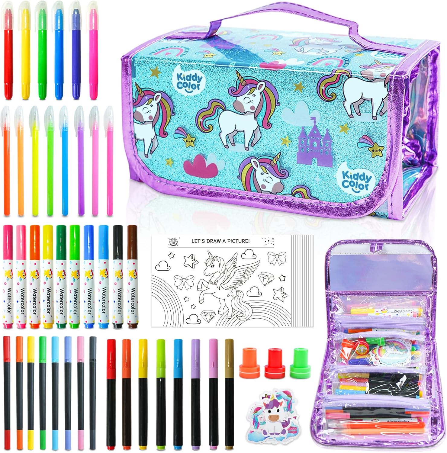 Amazon.com: KIDDYCOLOR Unicorn Washable Markers Set 69 pcs with Glitter ...