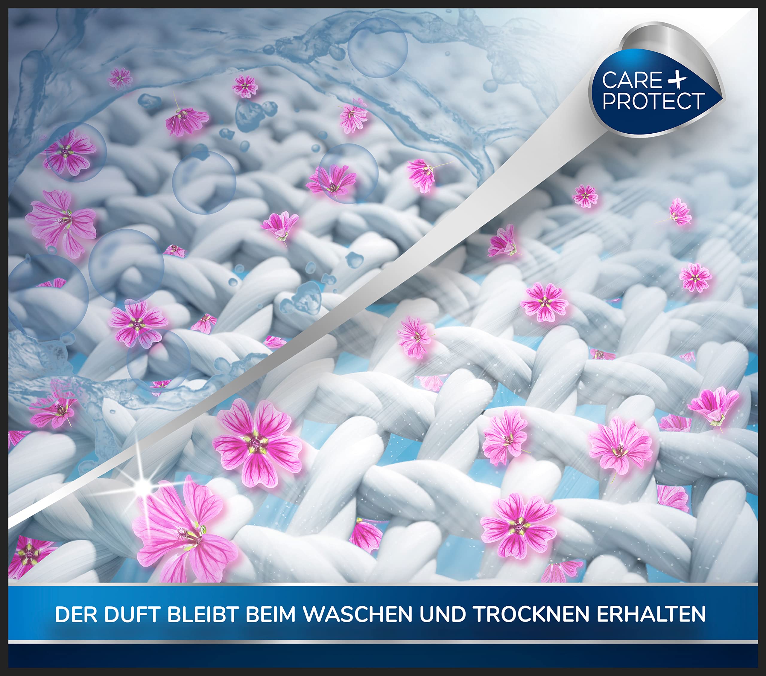 CARE + PROTECT– Wäscheparfüm Blue Wash für die Waschmaschine / 100 % Pure Essence / Konzentrierter Wäscheduft / universell einsetzbar / lang wirkender Duft / 400 ml für ca. 80 Waschgänge