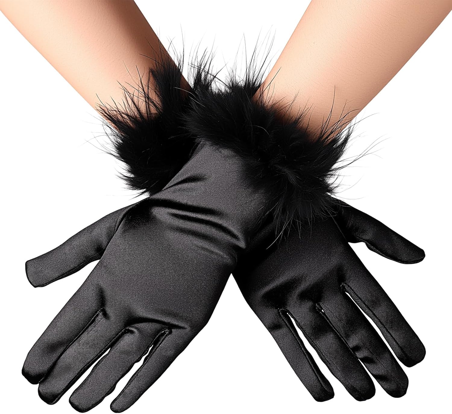 Liitrsh Black Short Satin Gloves Women Silk Opera Feather Gloves1920s Flapper Accessories for Wedding Banquet