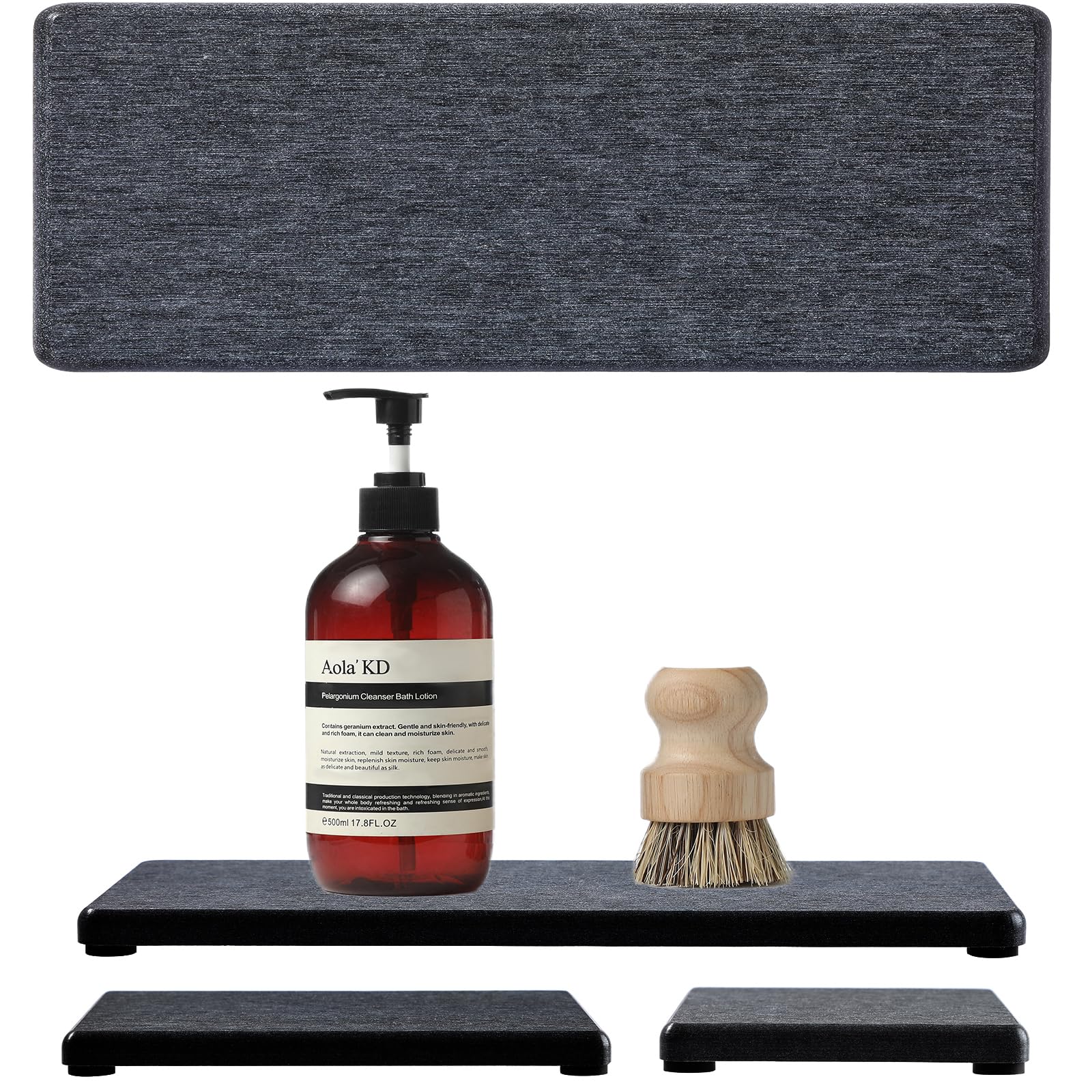 3PCS Water Absorbing Soap Dish Sponge Holder, Diatomite Stone Drying Tray Mat Sink Caddy for Kitchen Counter &amp; Bathroom, Small Stone Bath Mat Faucet Accessories Organizer Protector,Dark Gray,9"x 3.5"