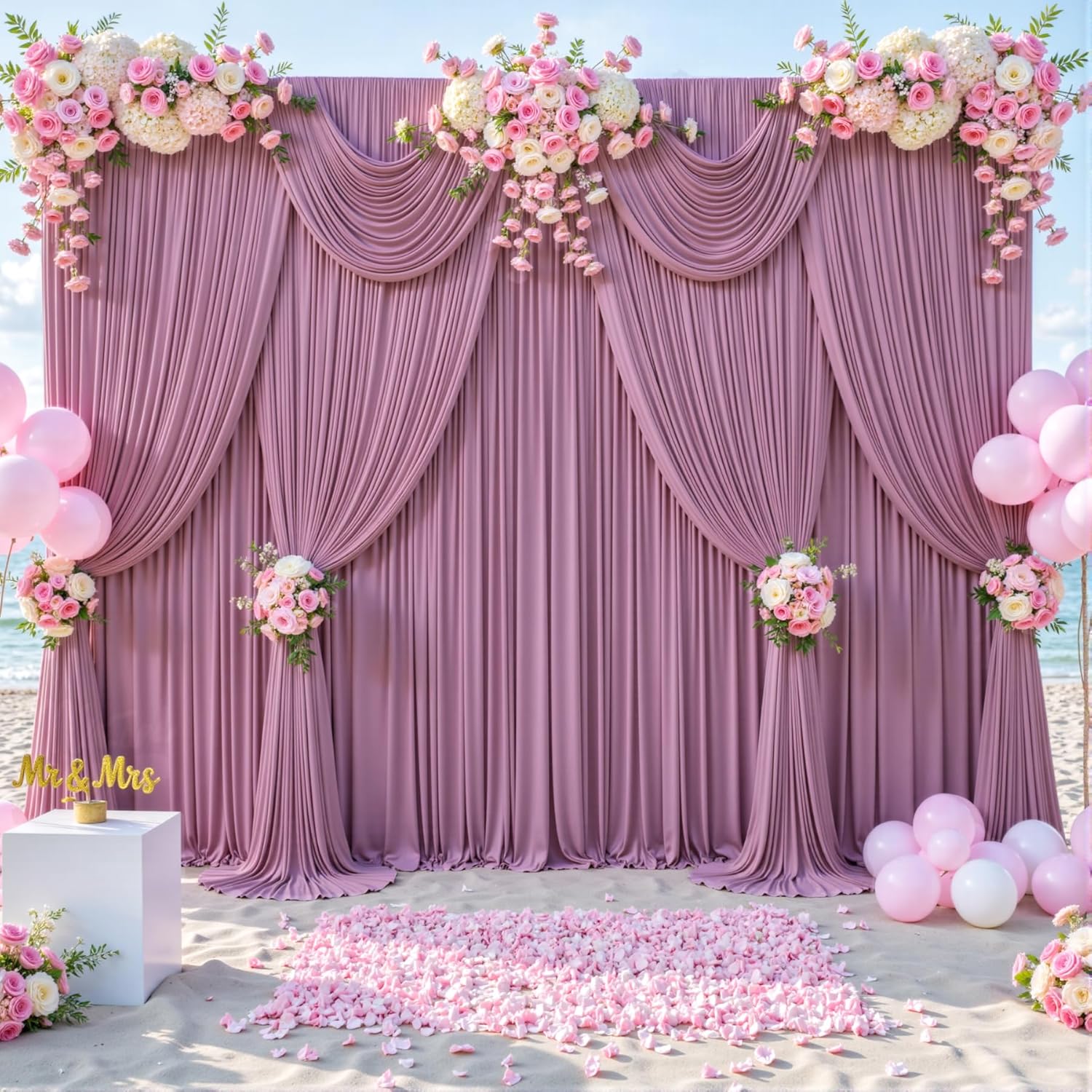 40ft x 10ft Dusty Pink Backdrop Curtain for Parties Rose Wrinkle Free Backdrop Drapes Panels for Baby Shower Birthday Party Wedding Photo Photography Polyester Fabric Background Decoration